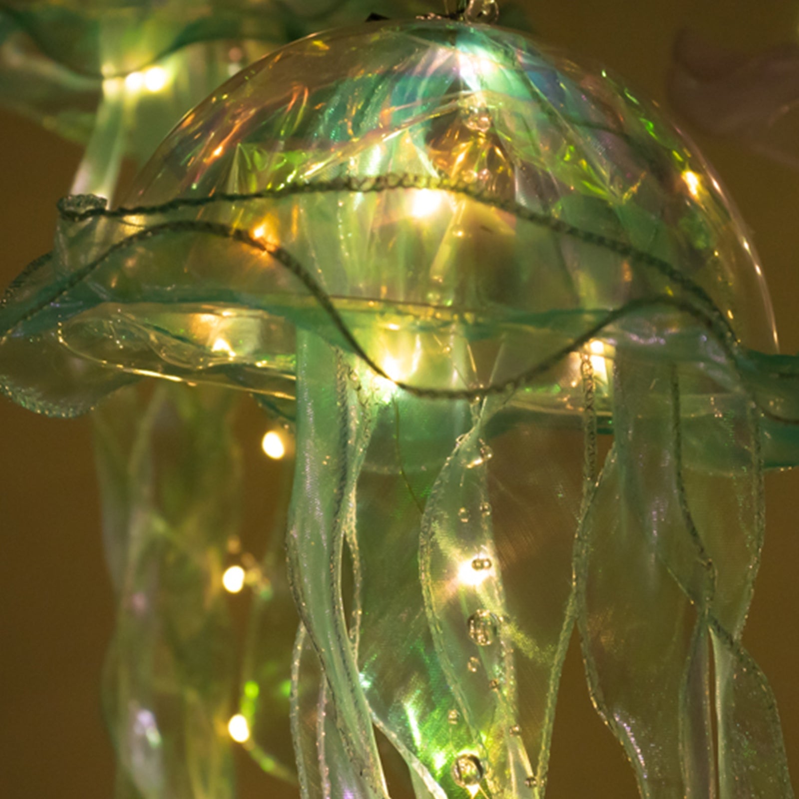 6 Pack Blue Purple Jellyfish Lamp Hanging Lantern Lights, 3 Flashing Modes Organza Ribbon Jelly Fish LED Lights Mermaid Theme Party Decor - 17"