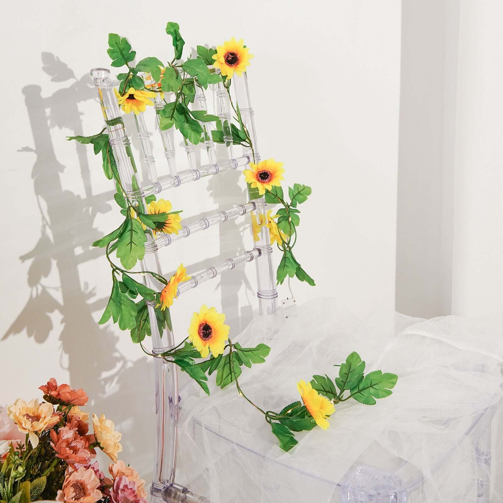 20 LED Garland Vine String Lights Sunflower Design Warm White - Battery Operated Party Accent 8ft