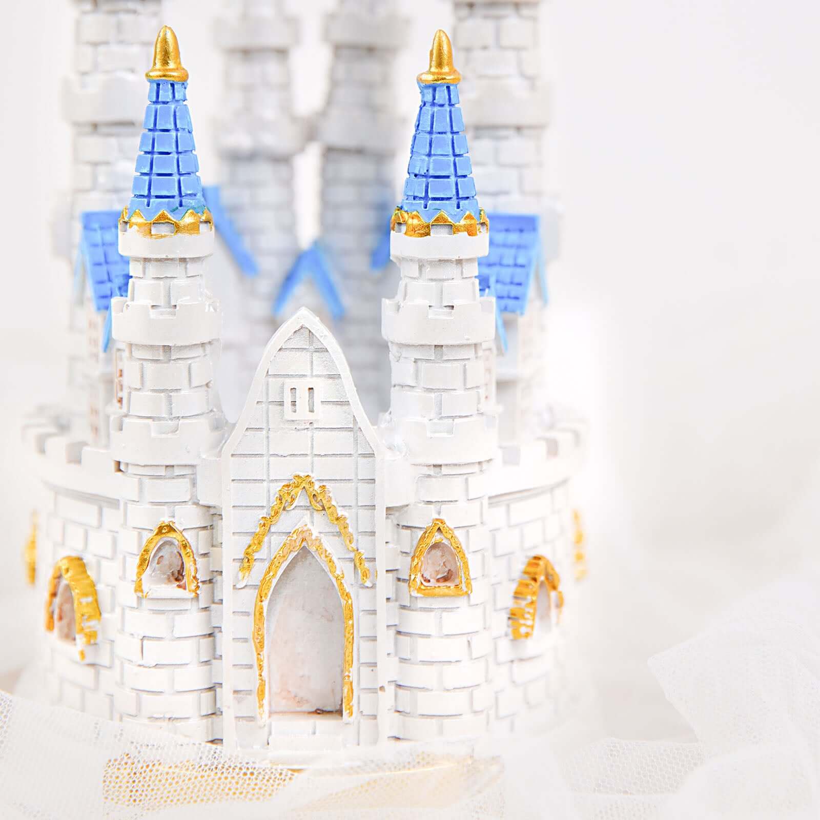 Cake Topper Figurine Fairytale Princess Castle Design Blue and White - Decoration for Baby Showers 8.5"