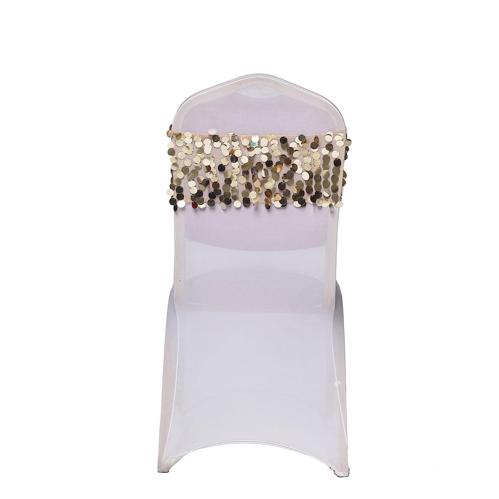5 Pack Big Payette Sequin 13"x10" Chair Sash Bands Champagne - Stylish Glittering Decor for Weddings & Gatherings