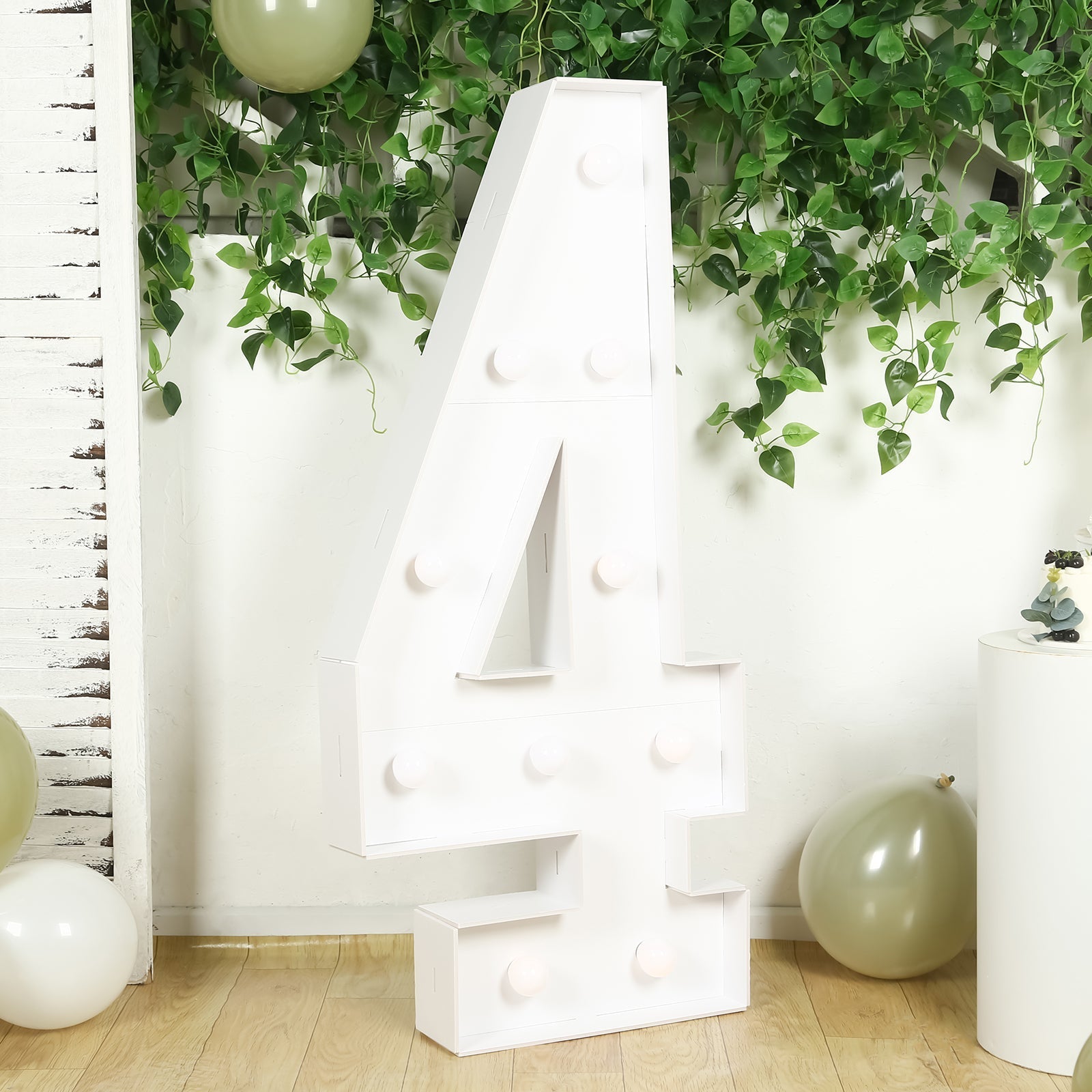 Giant LED Marquee Light Up Number "4", White 4ft Pre-Cut Foam Board with 10 Warm White Battery Operated LEDs, Glue Gun and Sticks
