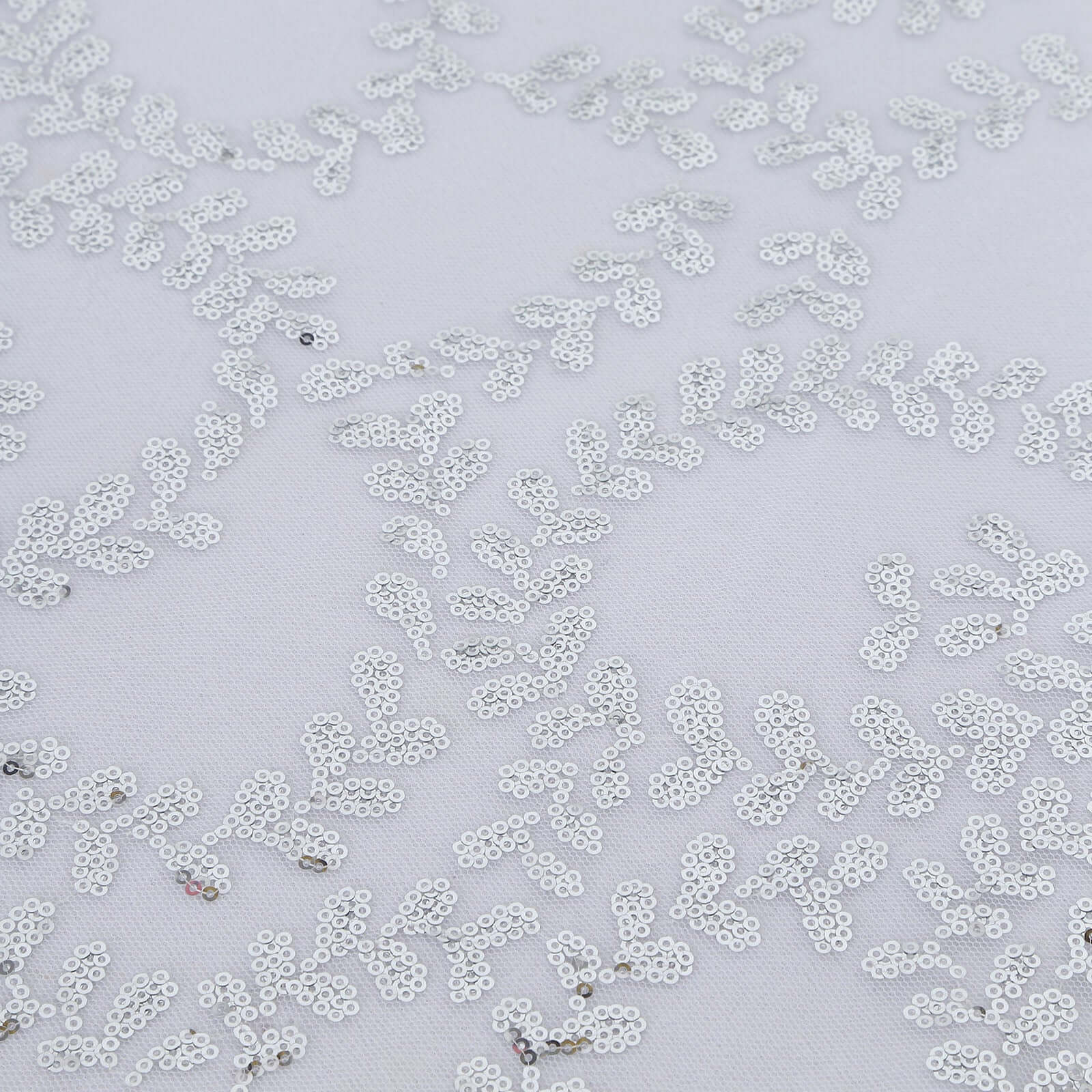 Tulle 72"x72" Table Overlay Square Tablecloth Silver - Sequin Leaf Embroidered Table Topper