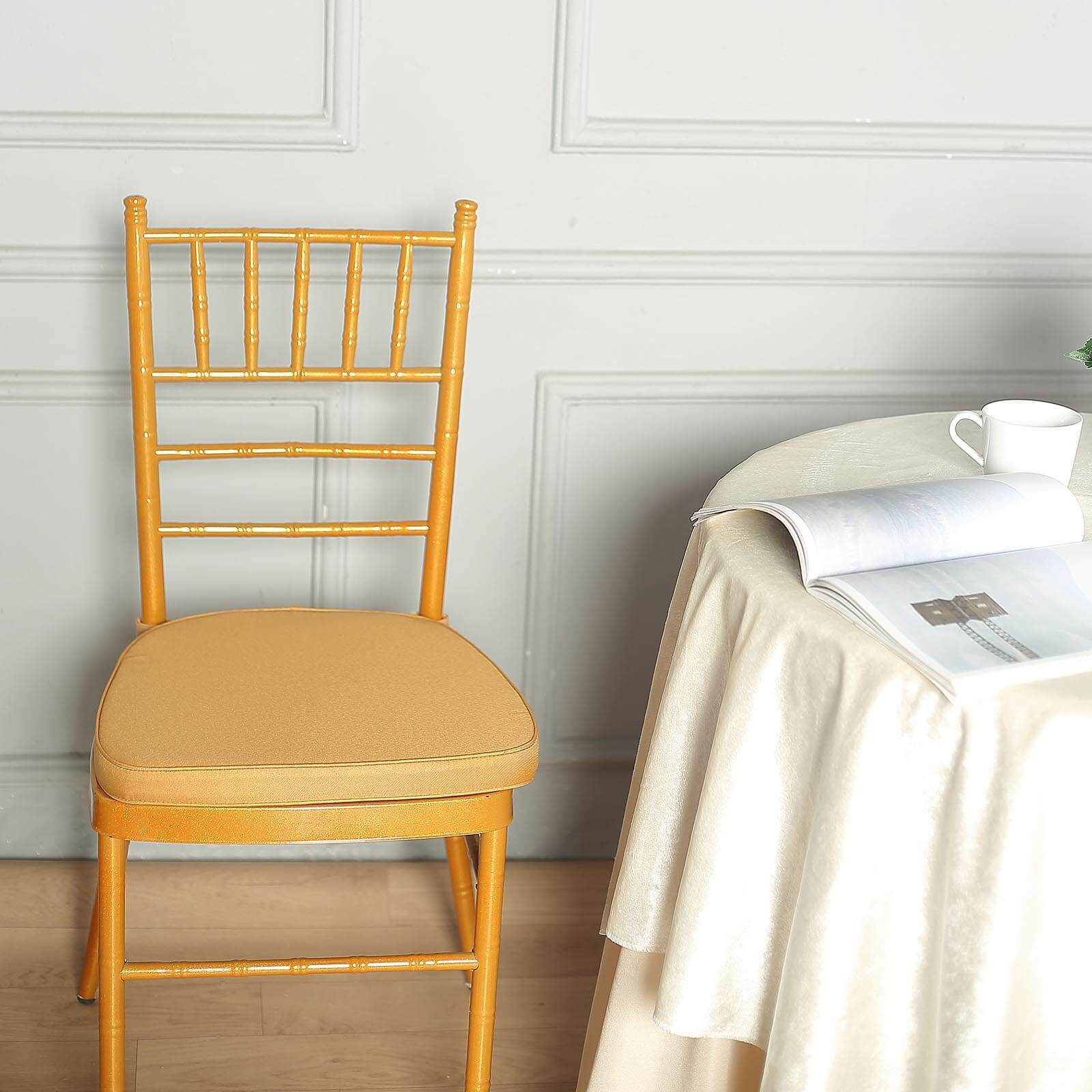 Chiavari Chair Cushion with 1.5" Thick Memory Foam and Ties Gold - Stylish Removable Cover for Comfort