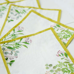 24-Pack Paper Dinner Napkins with Eucalyptus Design White Tropical Greenery 2 Ply - Soft 18GSM Wedding Cocktail Napkins 5"