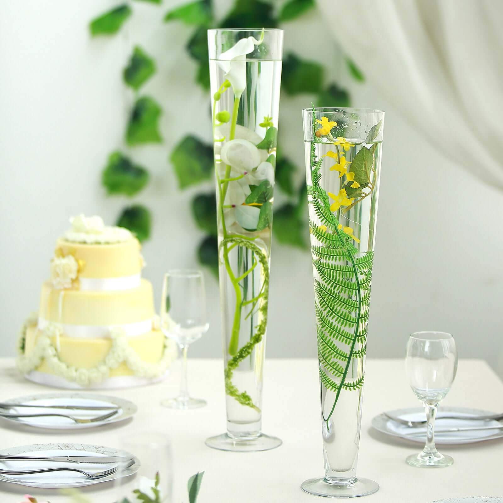 6-Pack Glass Trumpet Vases Clear - Durable Design for Chic Event Displays 24"