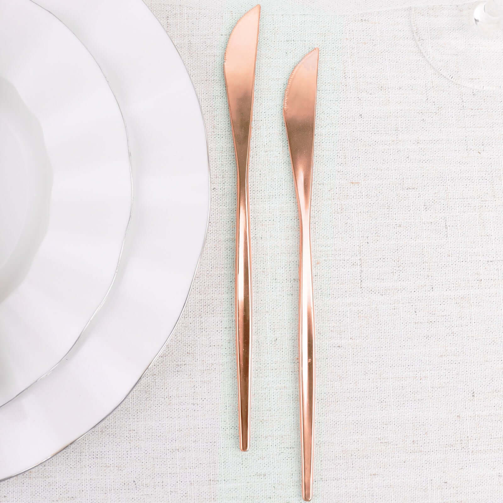 24-Pack Plastic Knives Glossy Rose Gold - Premium Heavy Duty Disposable Flatware Cutlery 8"