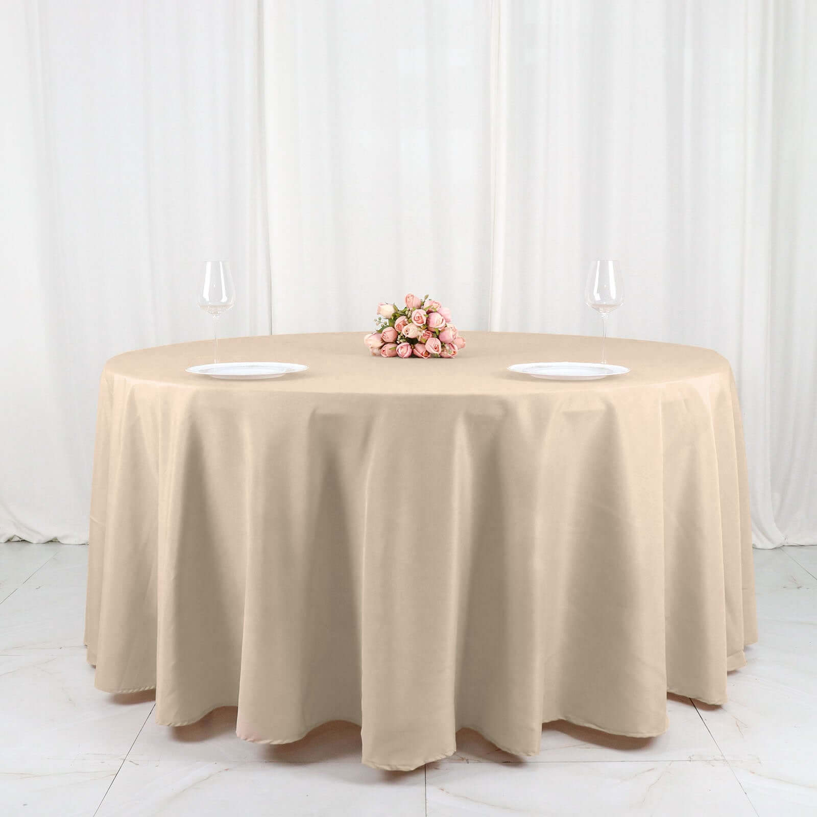 Polyester 120" Round Tablecloth Nude - Seamless Wrinkle-Resistant Table Cover