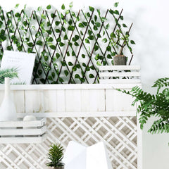17"x95" Expandable Wooden Lattice Fence With Artificial Ivy Leaf Trellis Vines, Accordion Backdrop Fencing