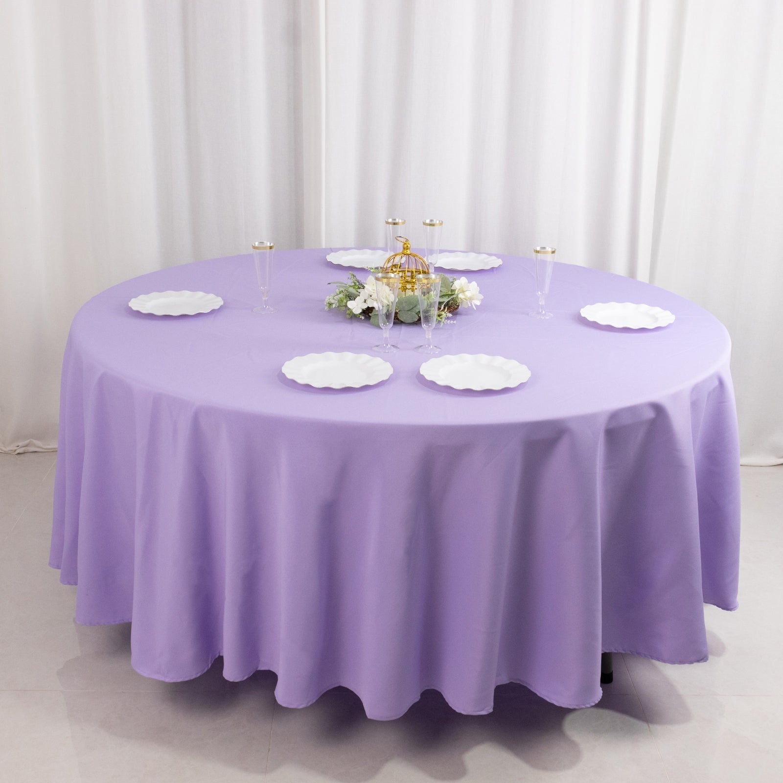 Premium Polyester 108" Round Tablecloth Lavander Lilac - Wrinkle-Resistant 220GSM Table Cover