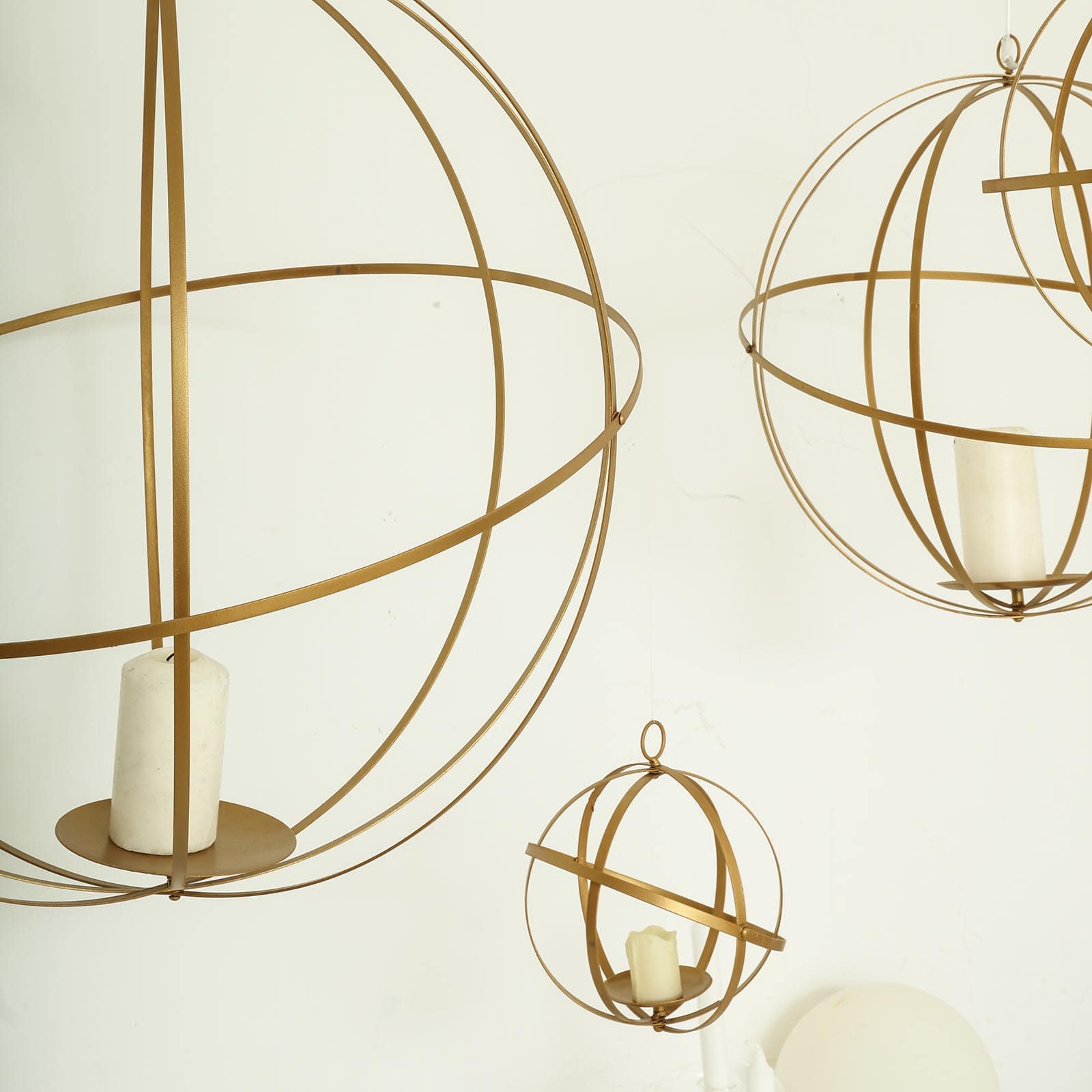 Hanging Sphere Candle Holder Gold Wrought Iron Open Frame Floral Display - Centerpiece Ball 12"