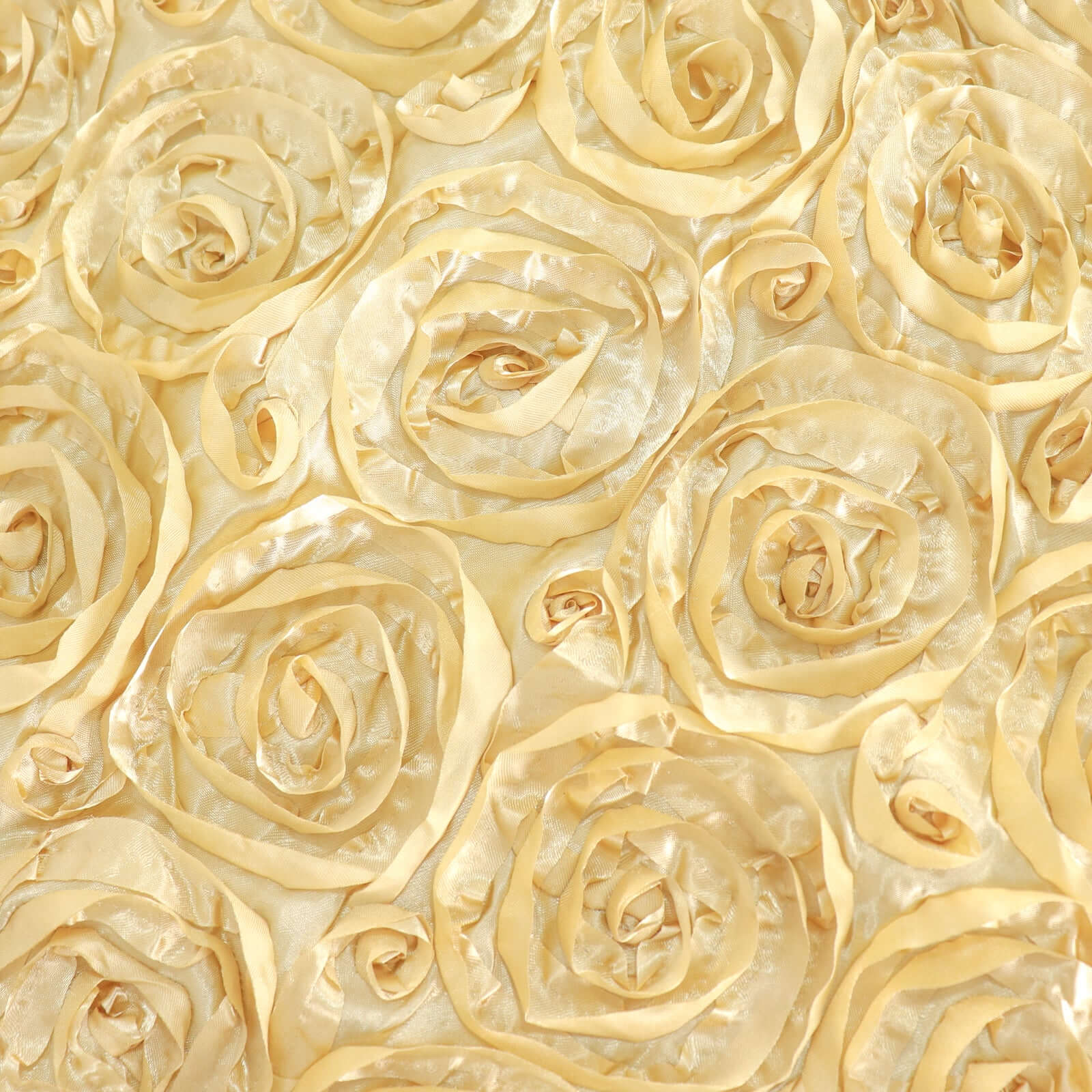 Satin 90"x132" Rectangle Tablecloth Champagne - Grandiose 3D Rosette Seamless Table Cover