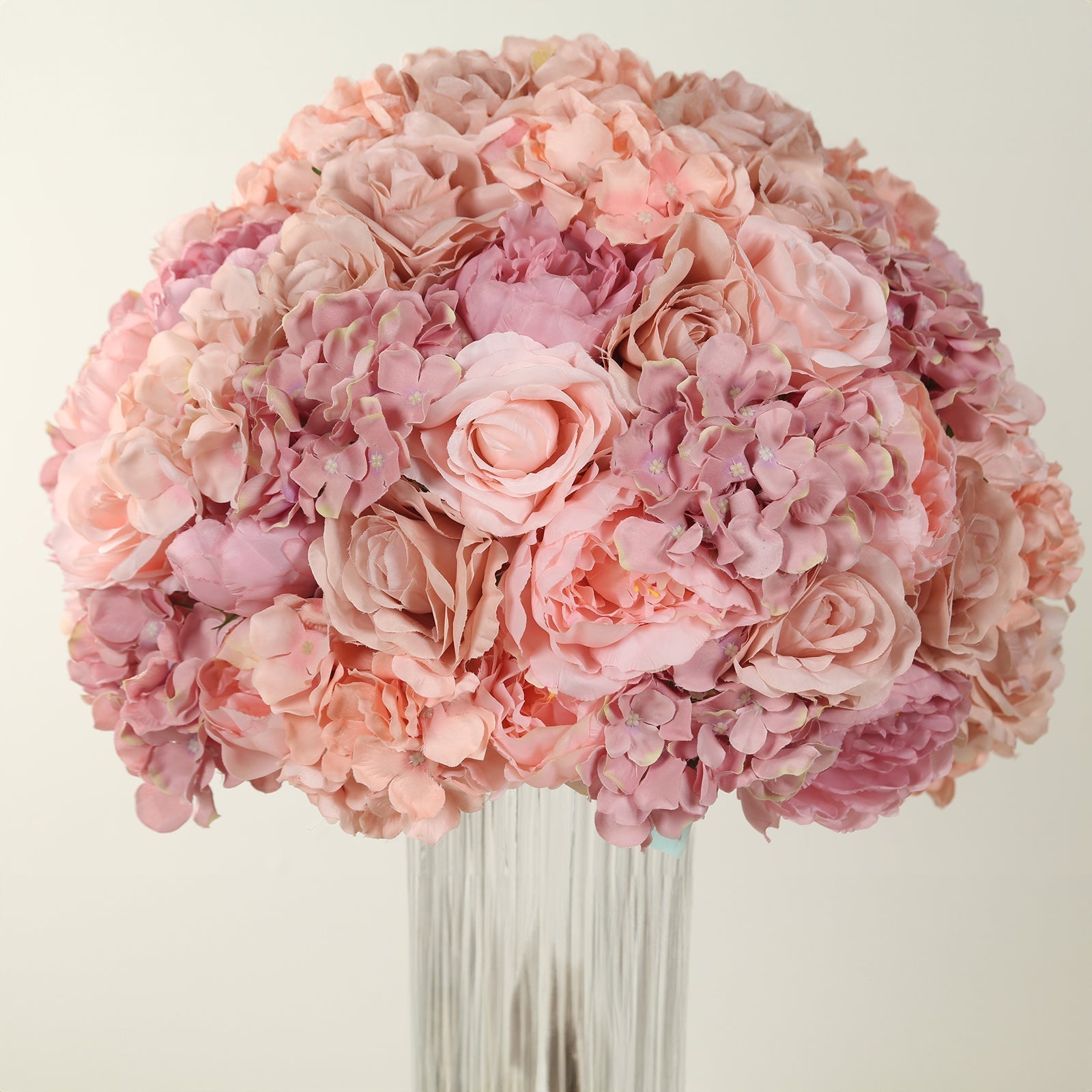 Pre-Arranged Silk Rose Bouquet Floral Arrangement Table Decor, Large Blush Artificial Rose Flower Balls Wedding Centerpieces - 20"
