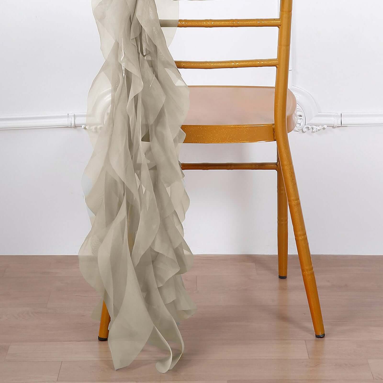 Chiffon Chair Sash with Curly Design Beige - Stylish Chair Decorations