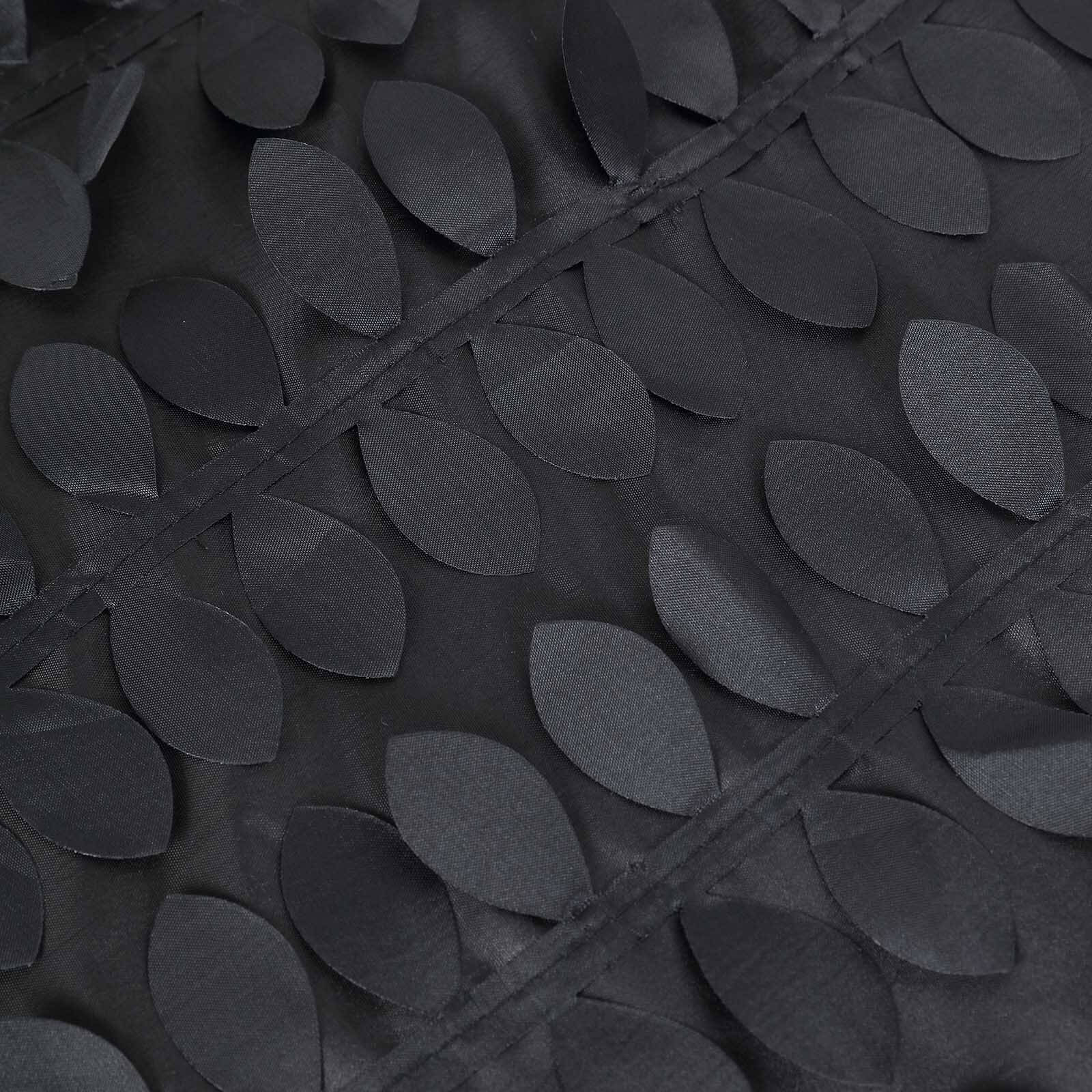 Taffeta 120" Round Tablecloth Black Leaf | 3D Leaf Petal Design Seamless Table Cover