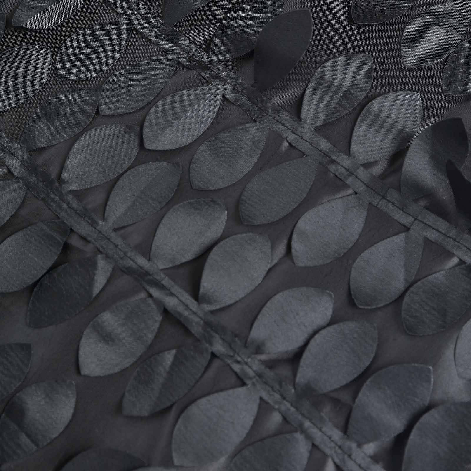 Taffeta 90"x132" Rectangle Tablecloth Black | 3D Leaf Petal Design Seamless Table Cover