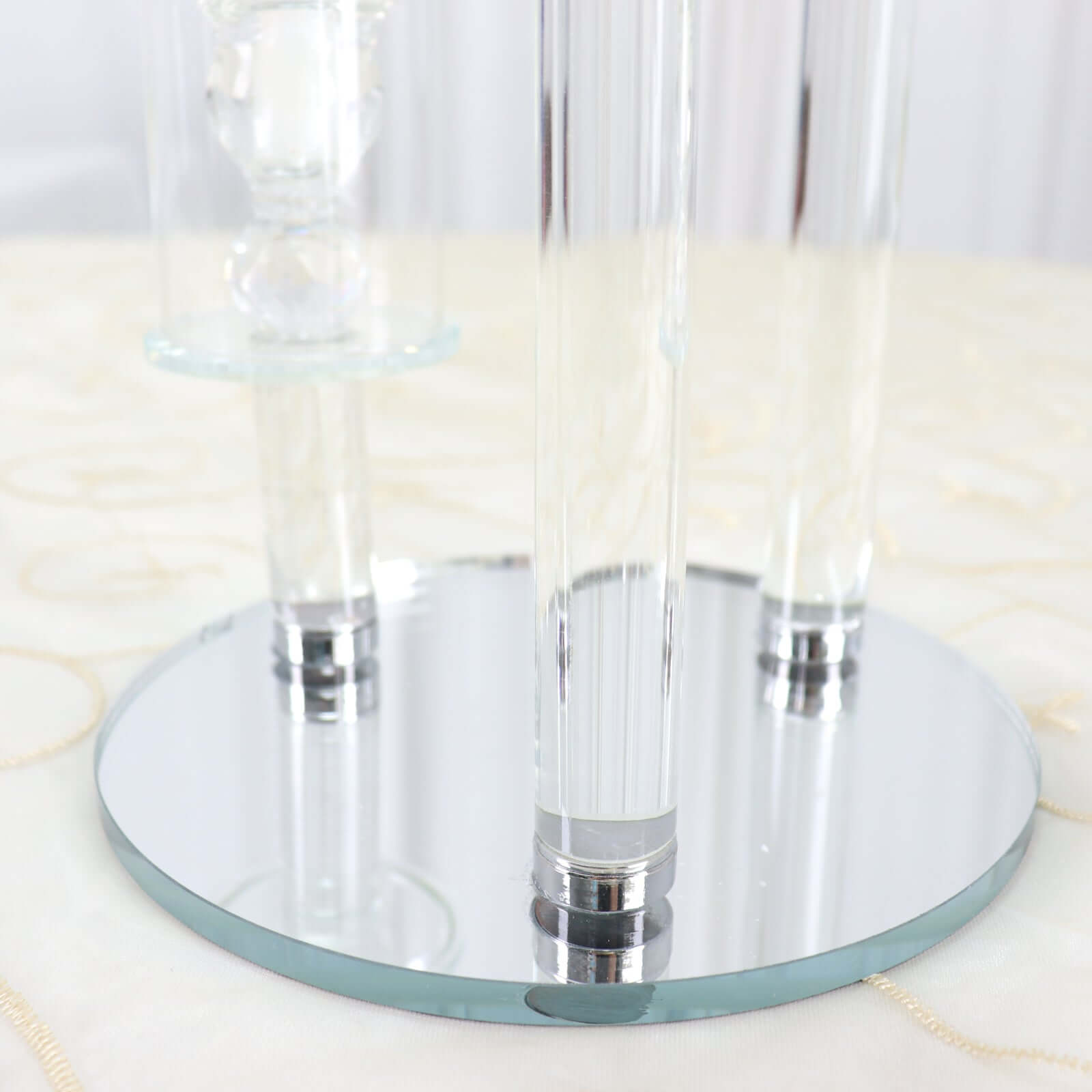 3-Arm Round Crystal Glass Candelabra Clear Taper Design - Sophisticated Pillar Candle Holder Table Centerpiece for Weddings 23"