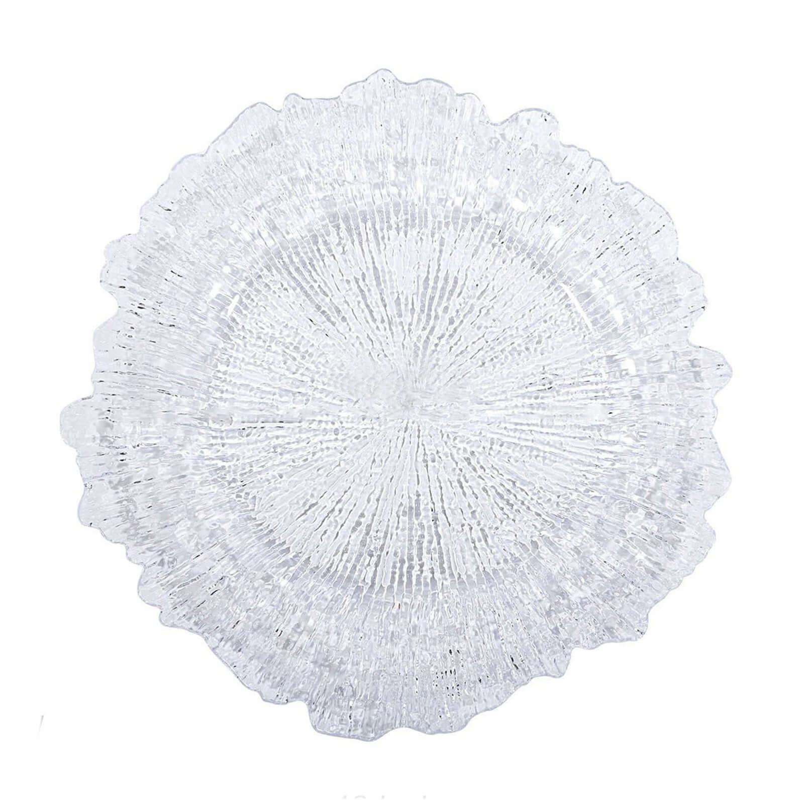 6-Pack Plastic Round Charger Plates 12" in Clear with Reef Design, Decorative Dinner Party Serving Plates