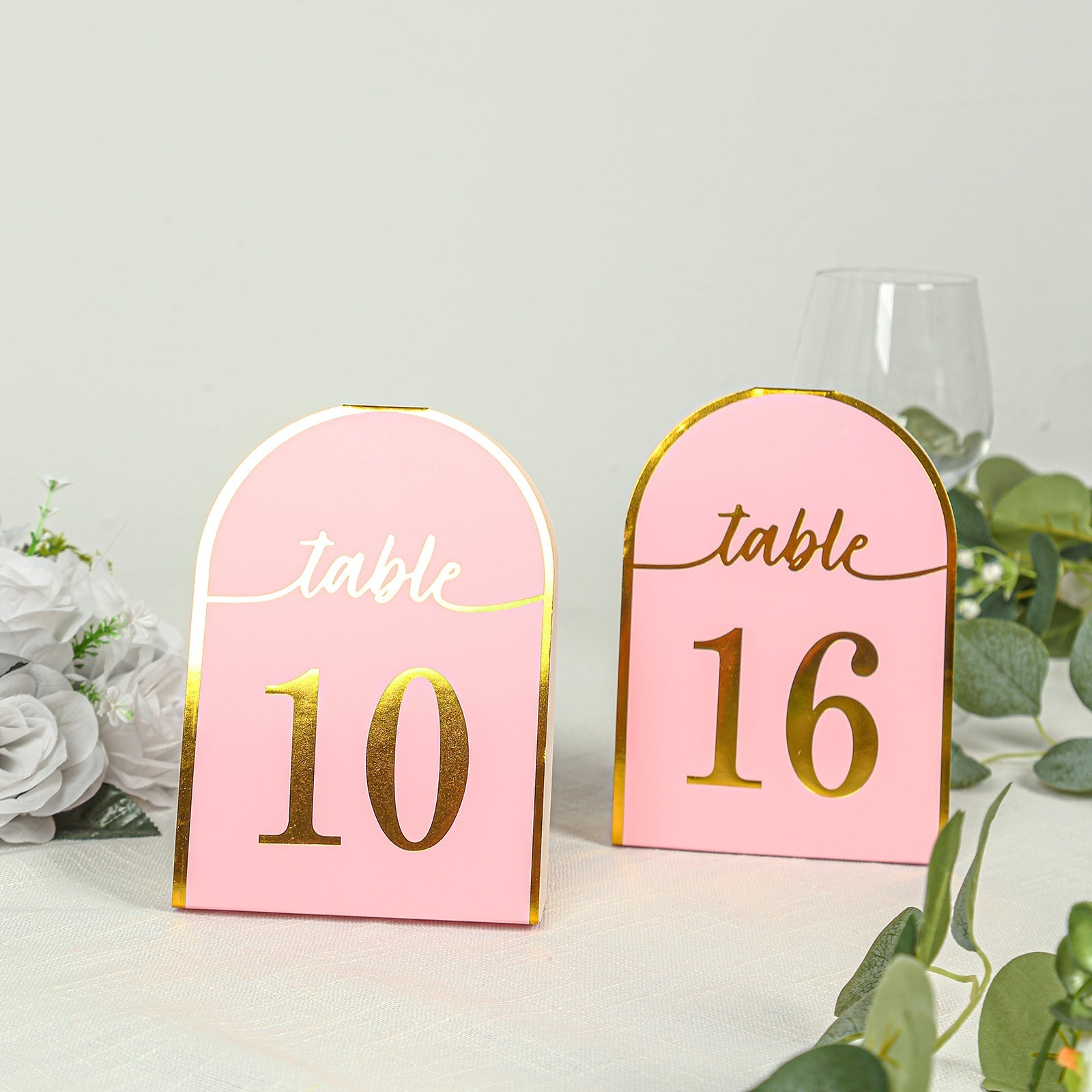 25-Pack Paper Wedding Table Numbers 1-25 Blush Arch Cutout Design - Sleek & Modern Free Standing Double Sided Table Tent Cards with Metallic Gold Foil Numbers 7"
