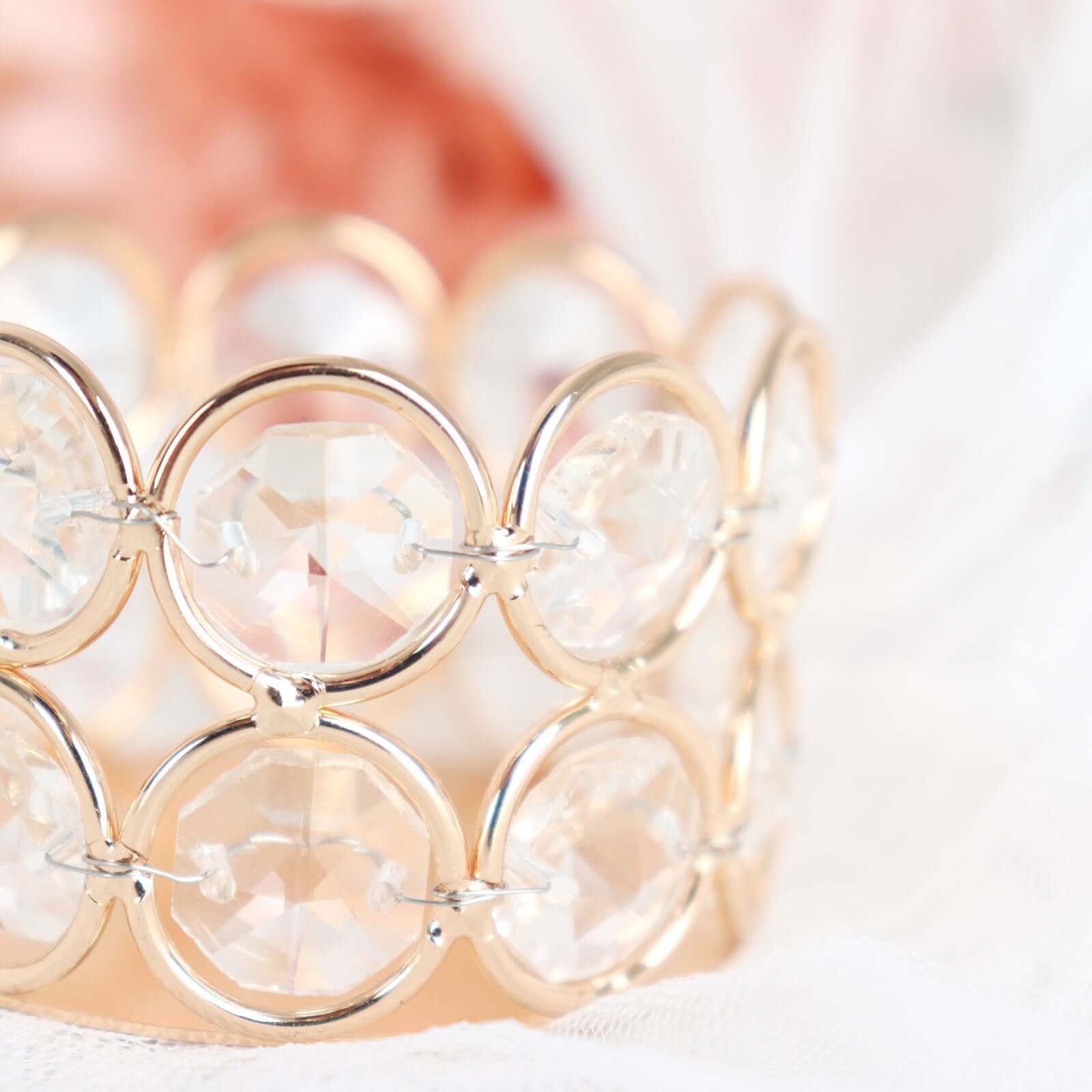 6-Pack Crystal Beaded Tea Light Candle Holders Gold Metal 1.5" - Stylish Votive Candle Stands for Weddings
