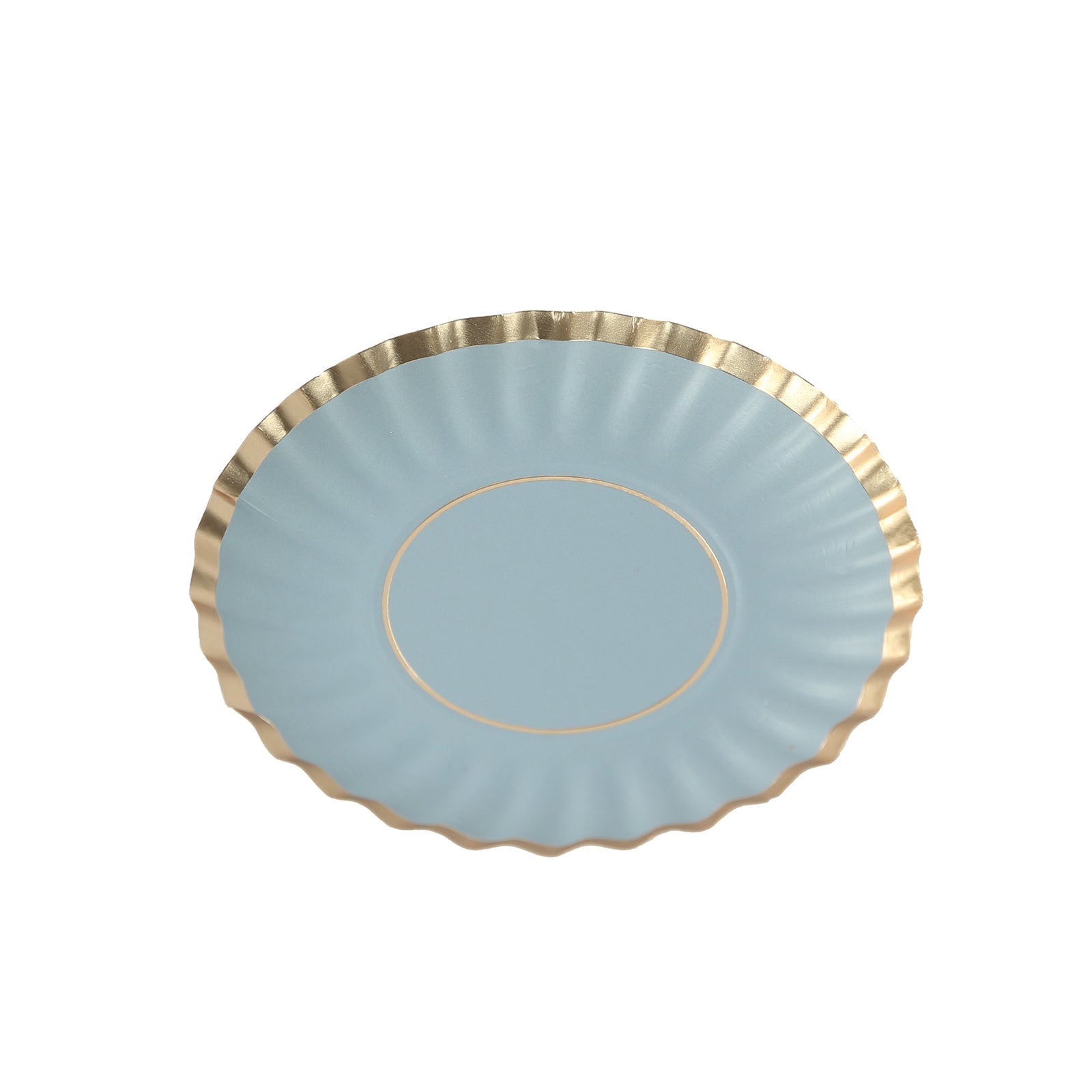 50-Pack Paper 3.5" Round Party Plates in Dusty Blue with Gold Scalloped Rim - Disposable Mini 250GSM Dessert Plates for Tapas, Appetizers & Finger Foods