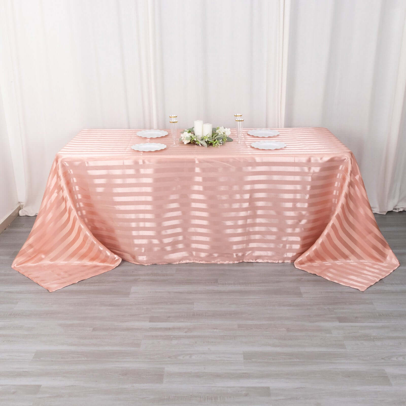 Satin Striped 90"x132" Rectangular Tablecloth Dusty Rose Satin Stripe - Seamless Silky Smooth Table Cover