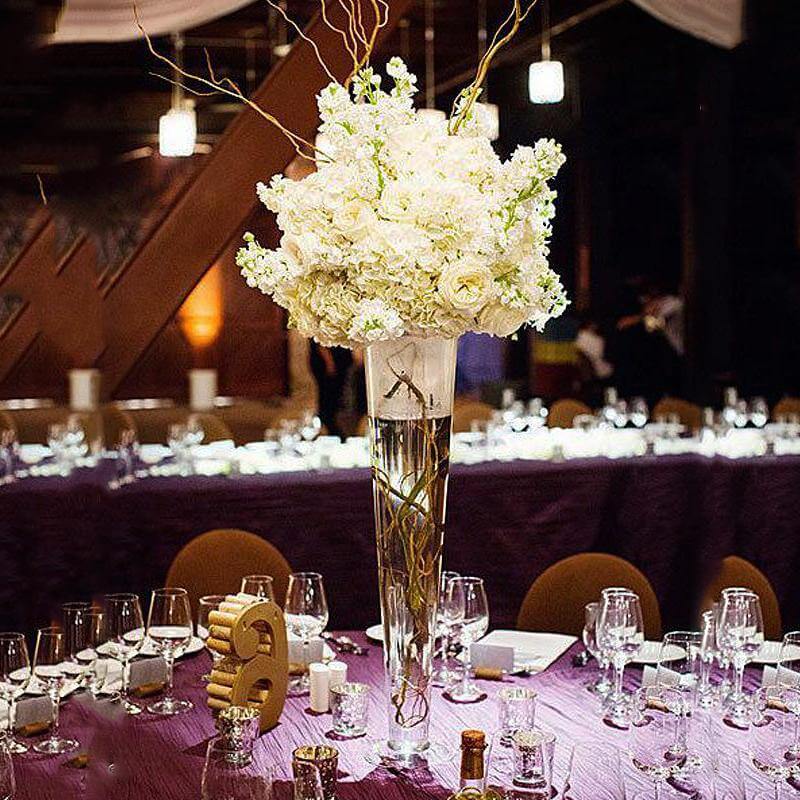 12-Pack Glass Trumpet Vases Clear - Durable Design for Upscale Event Displays 20"
