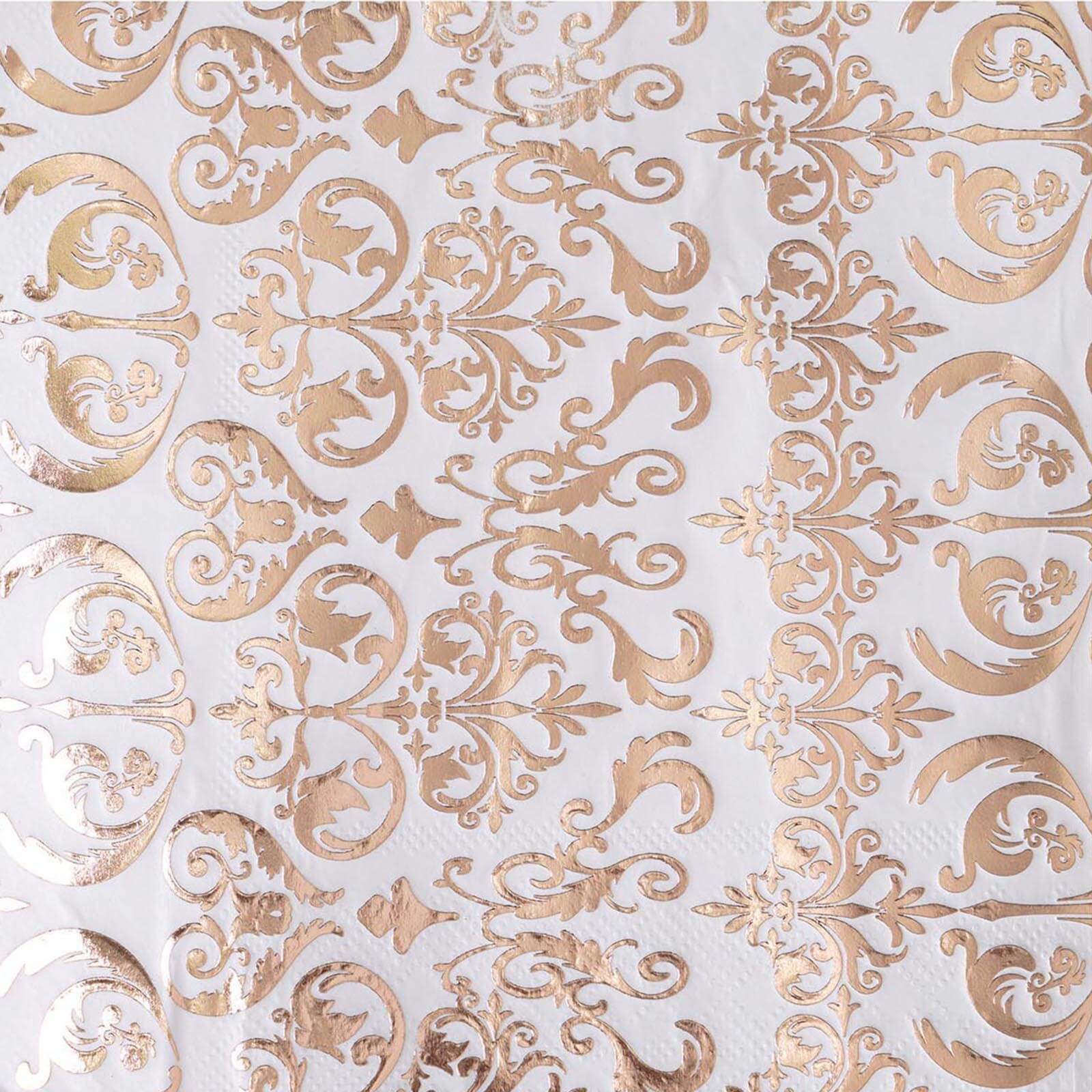 20-Pack Paper Dinner Napkins with Vintage Print Metallic Rose Gold - Disposable 3 Ply Cocktail Napkins for Weddings