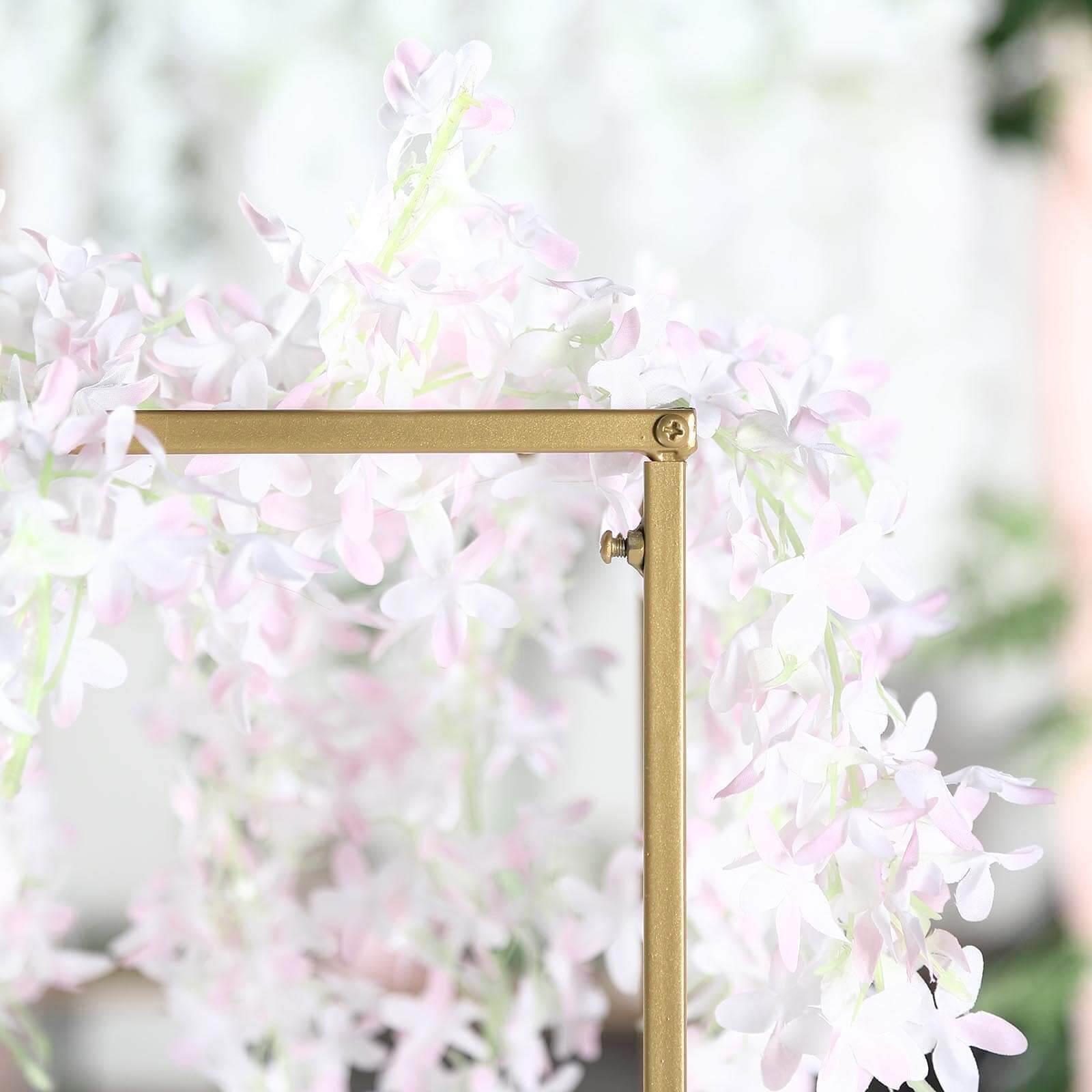 2-Pack Wedding Flower Stand Gold Metal Geometric Column Frame Rectangular - Versatile Floral Pedestal for Sophisticated Arrangements 32"