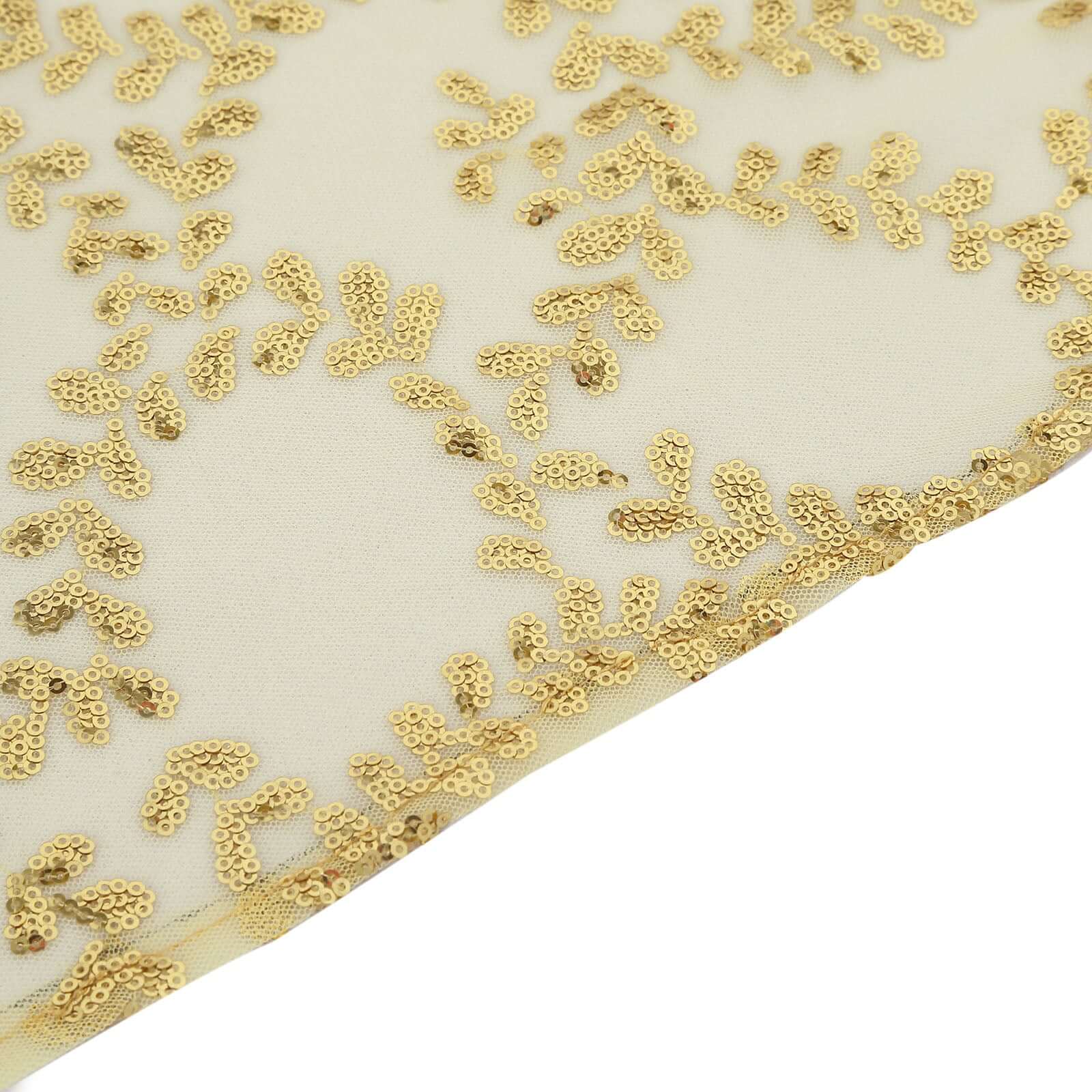 Tulle 72"x72" Table Overlay Square Tablecloth Gold - Sequin Leaf Embroidered Design for Stylish Occasions