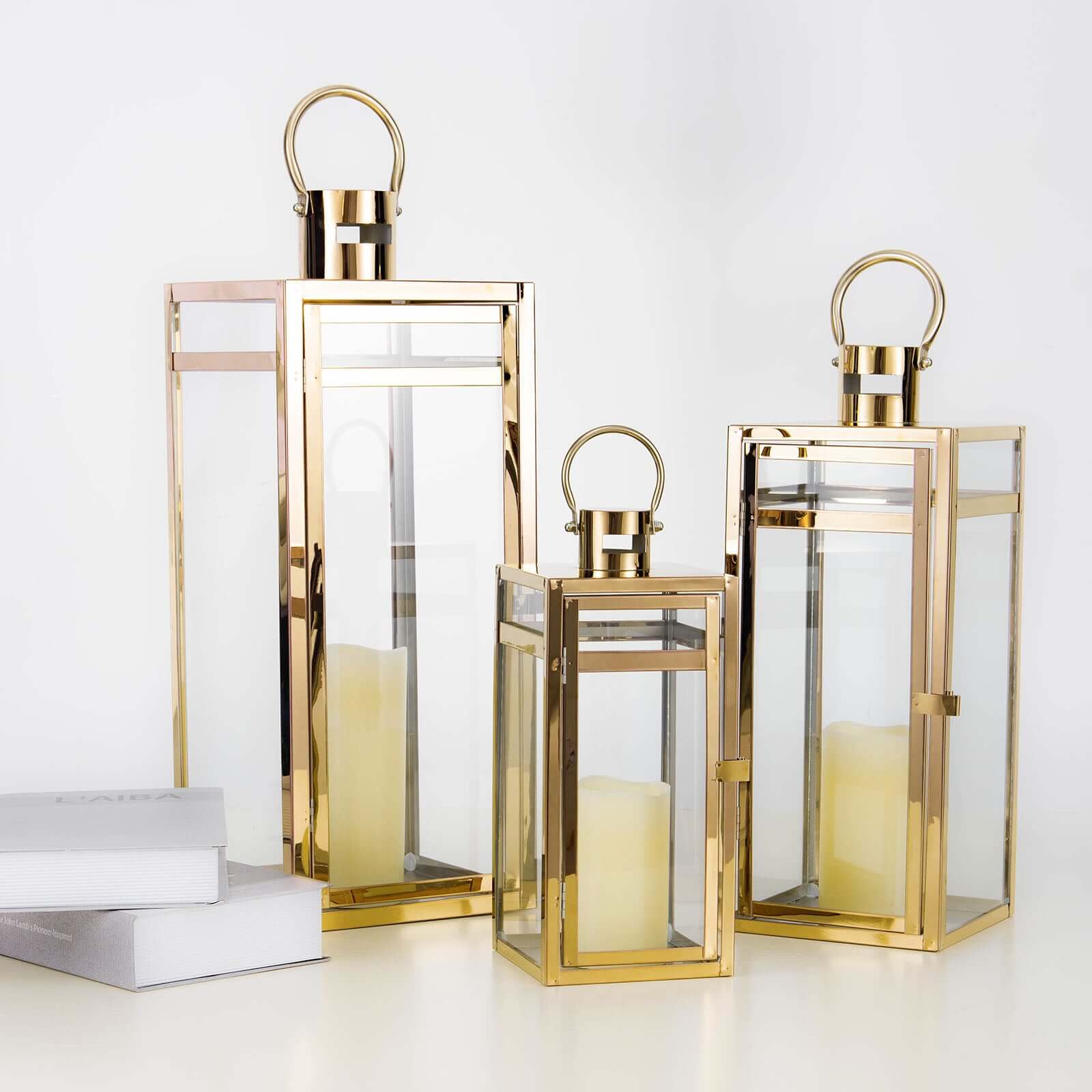 Stainless Steel Candle Lantern Vintage Top Design Gold - Outdoor Metal Patio Lantern Centerpiece 12"