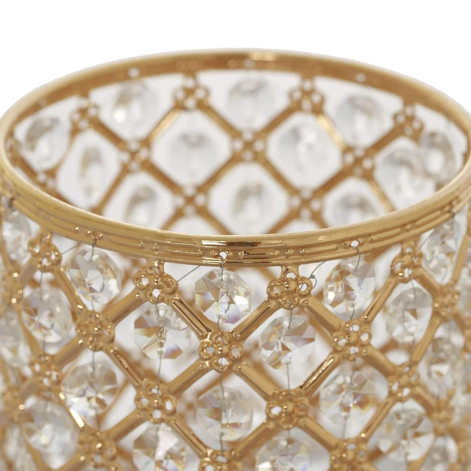 2-Pack Metal Crystal Beaded Pillar Holders Gold - Versatile Stem Vase Set for Decor 9"