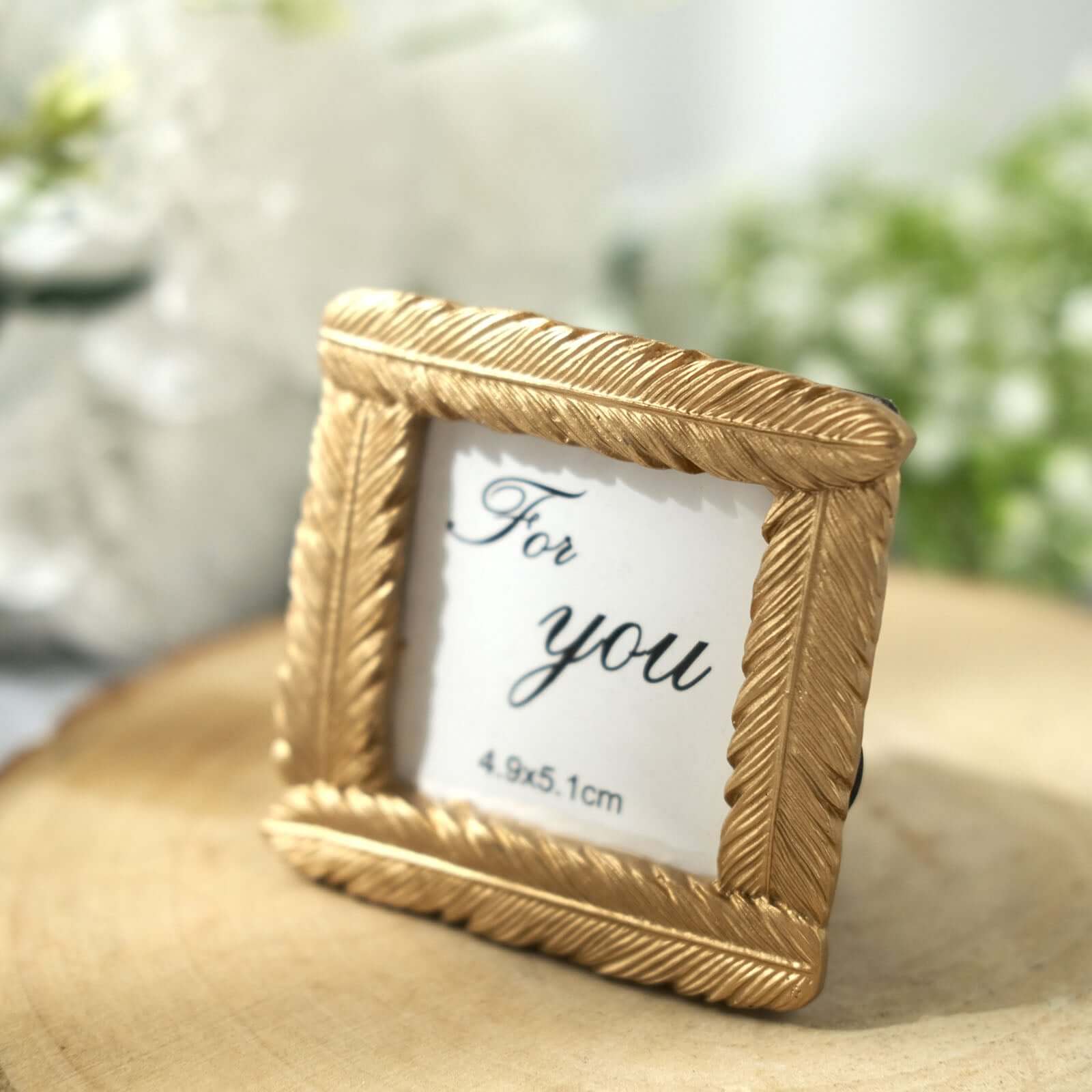 4 Pack Gold Resin 3" Mini Square Vintage Feather Party Favors Picture Frames, Wedding Card Place Holder