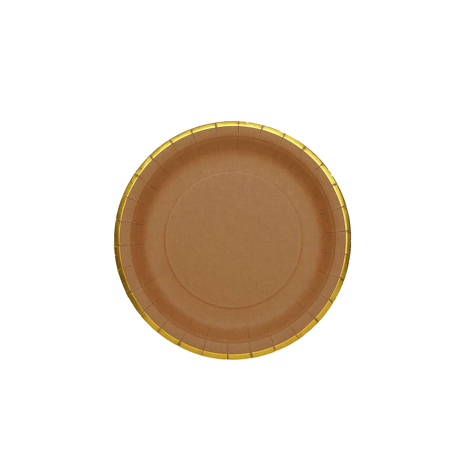 25-Pack Kraft Paper 8" Round Dessert Plates in Natural Brown with Gold Lined Rim - Disposable Salad Appetizer Plates for Rustic & Vintage Inspired Events