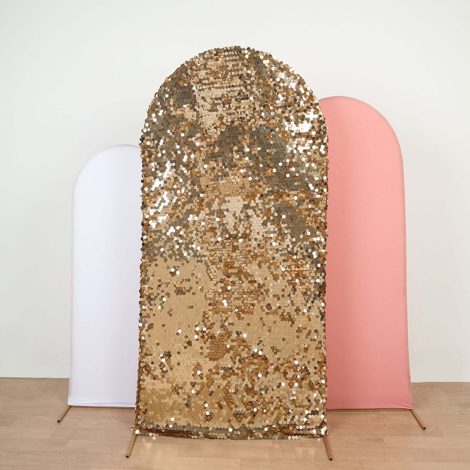 5ft Sparkly Gold Double Sided Big Payette Sequin Chiara Backdrop Stand Cover For Fitted Round Top Wedding Arch