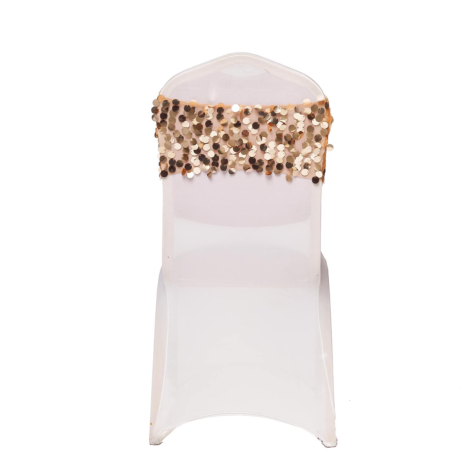 5 Pack Big Payette Sequin 13"x10" Chair Sash Bands Gold - Stylish Glittering Decor for Weddings & Gatherings