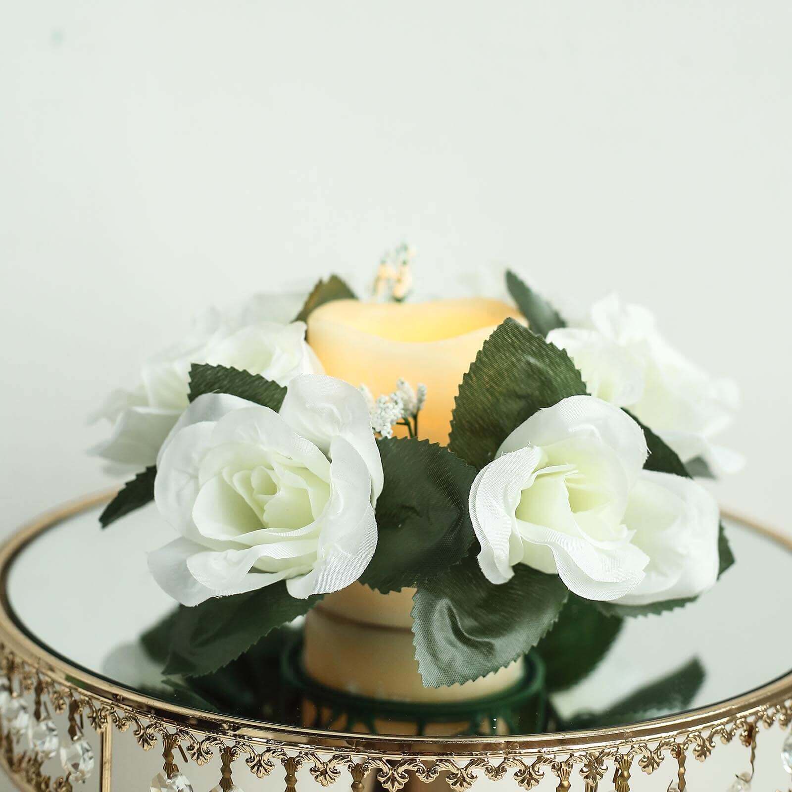 4 Pack 3" Ivory Artificial Silk Rose Flower Candle Ring Wreaths