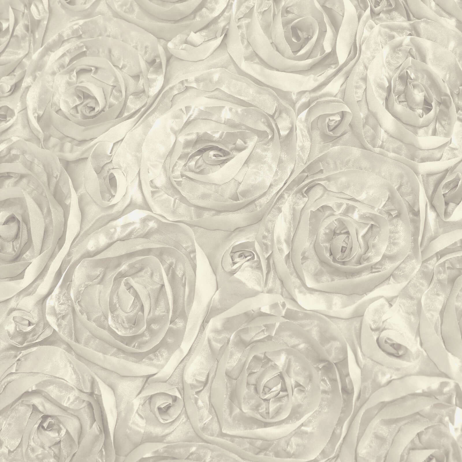 Satin 90"x132" Rectangle Tablecloth Ivory - Grandiose 3D Rosette Seamless Table Cover