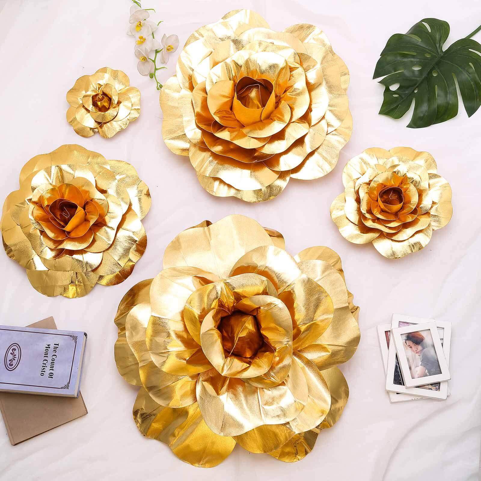 4 Pack 12" Large Metallic Gold Real Touch Artificial Foam DIY Craft Roses