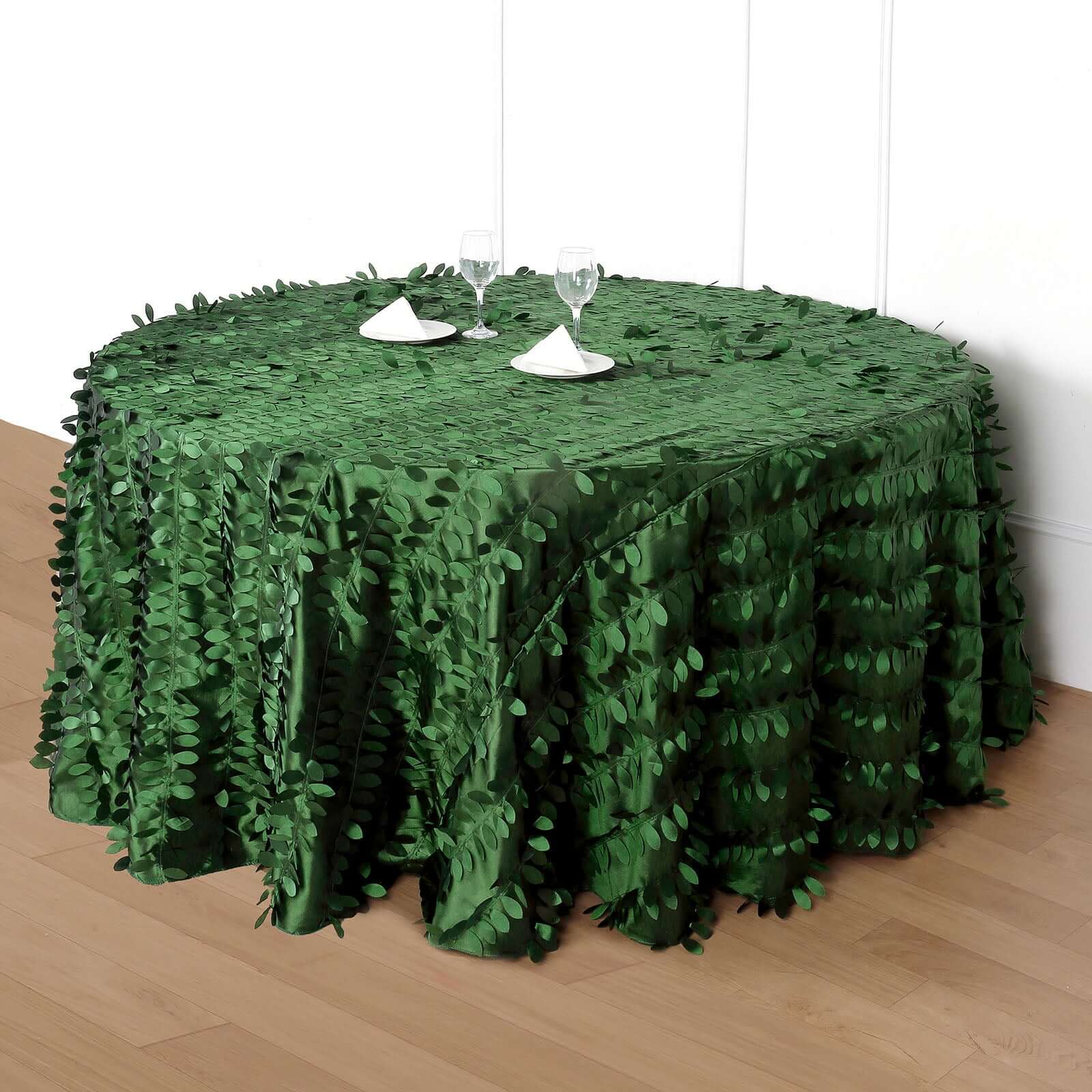 Taffeta 120" Round Tablecloth Green Leaf | 3D Leaf Petal Design Seamless Table Cover