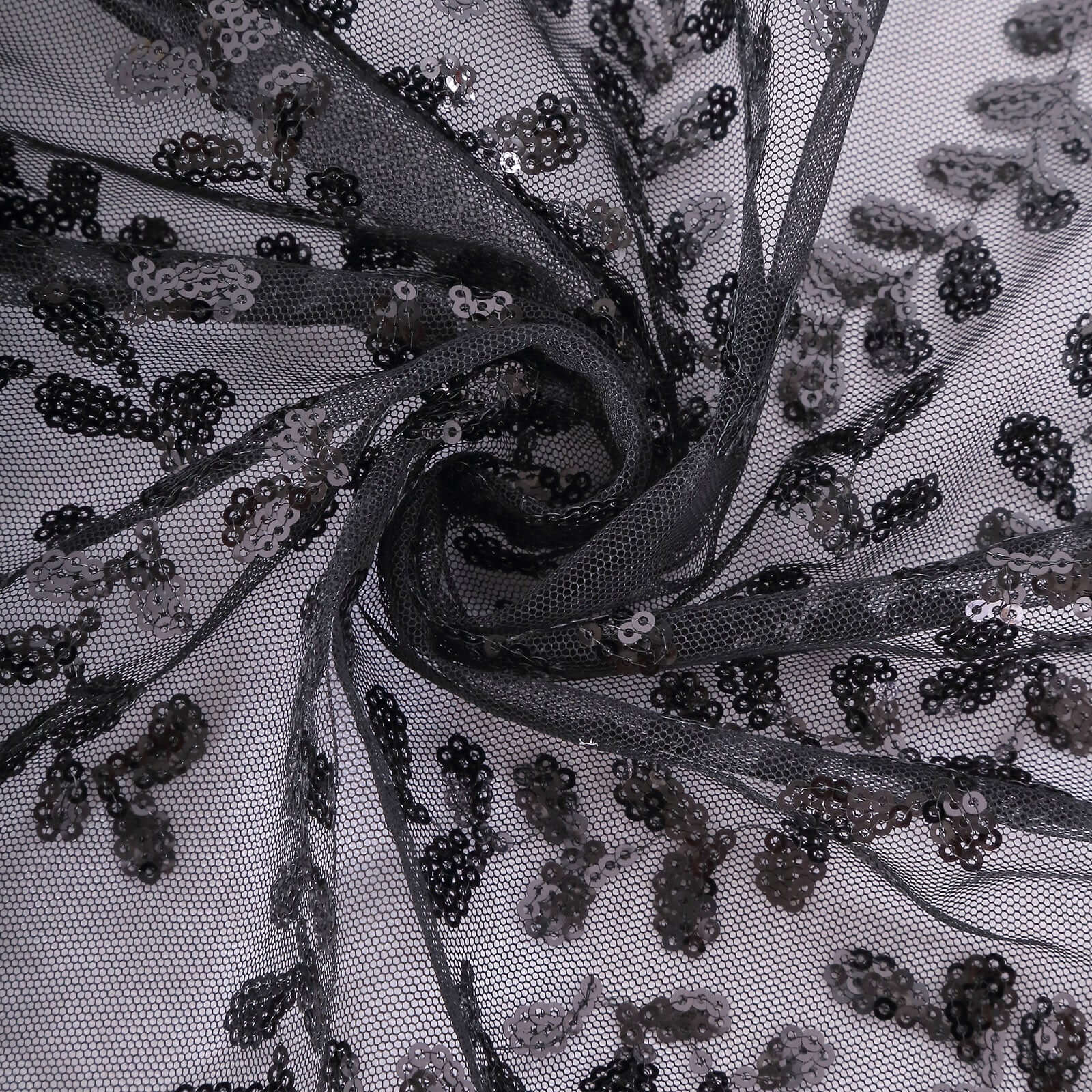 Tulle 90"x156" Rectangle Tablecloth Black - Sequin Leaf Embroidered Table Cover