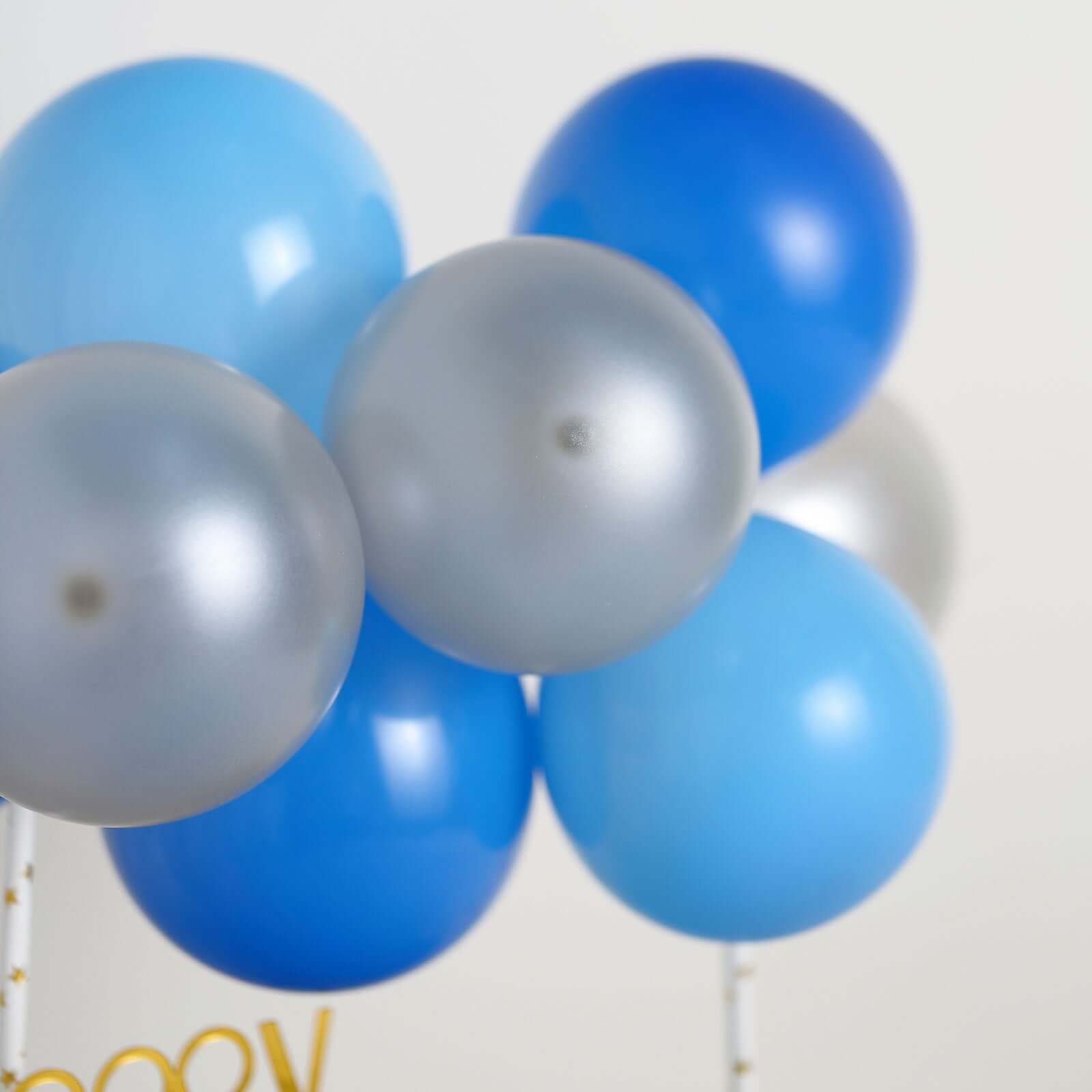 11 Pcs Balloon Cake Topper Light Blue, Royal Blue and Silver - Whimsical Clustered Mini Garland Cake Inserts DIY Party Decorations