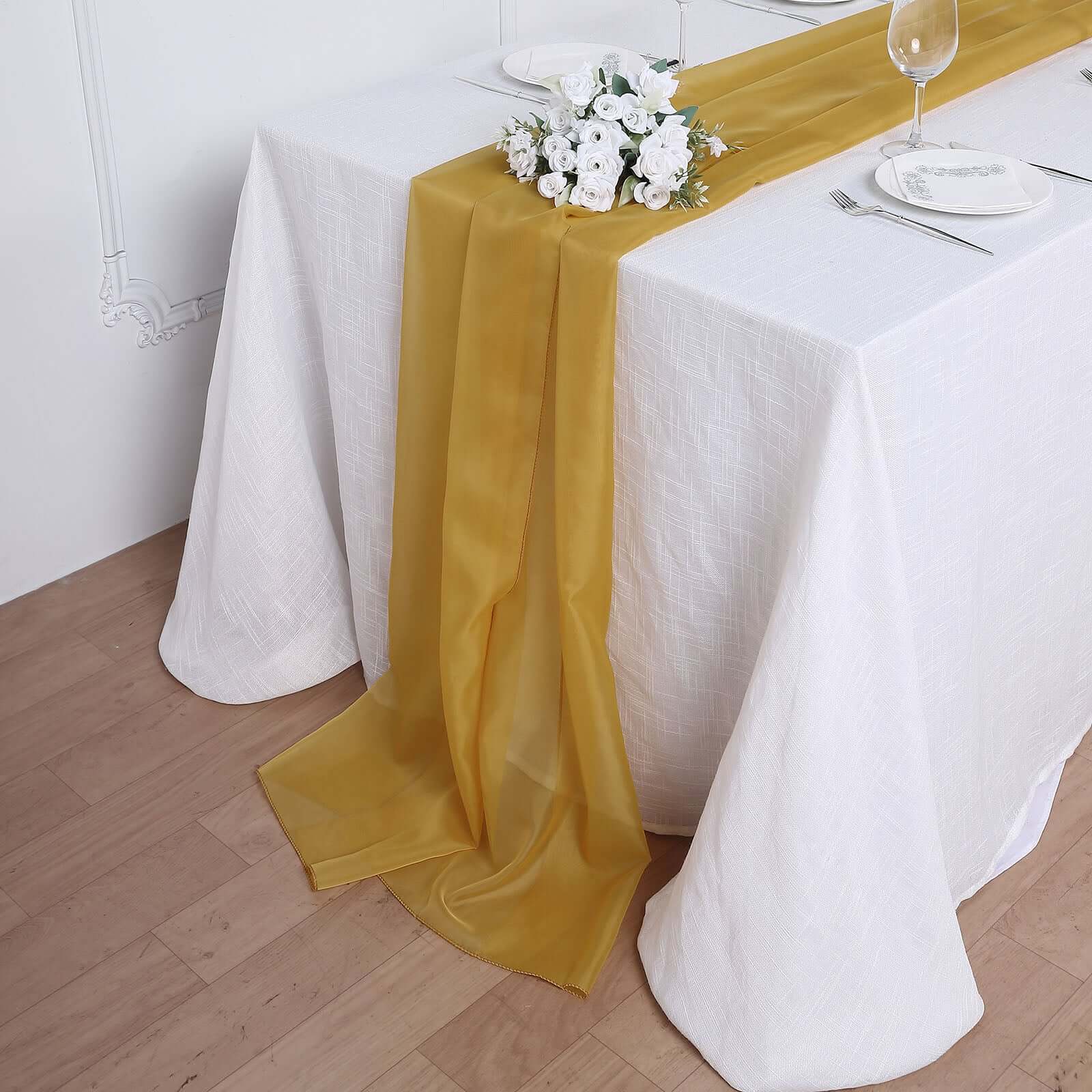 Premium Chiffon 6ft Table Runner Mustard Yellow - Flowy & Lightweight Table Decor
