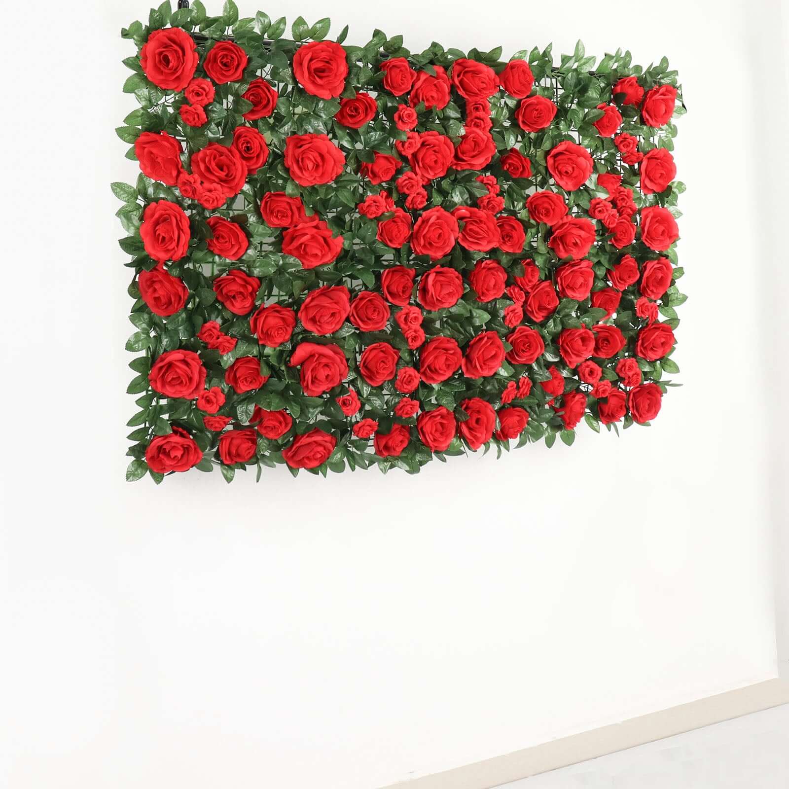 3 Sq ft. Easy-Install Red Silk Rose Flower Mat Wall Panel Backdrop