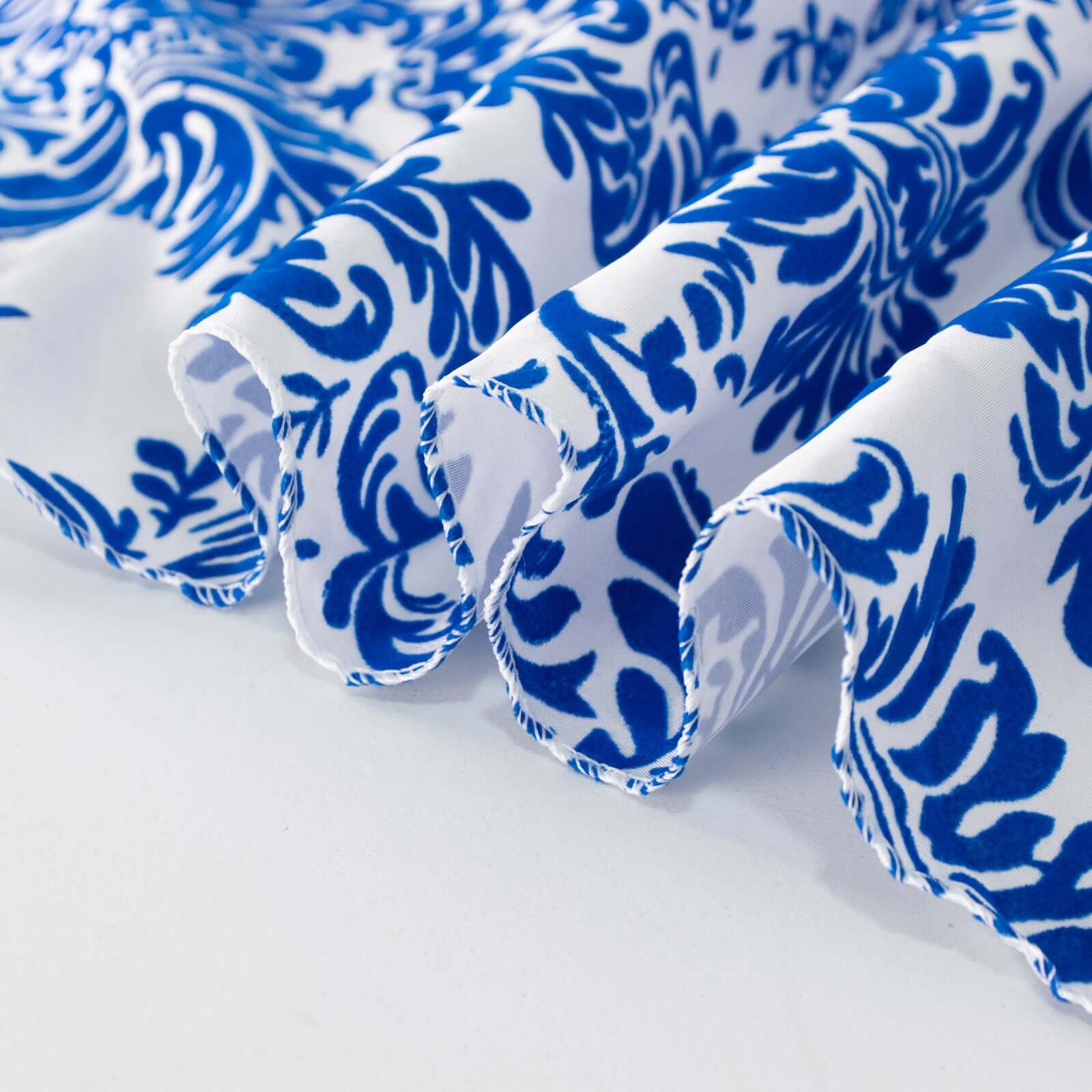 Taffeta 120" Round Tablecloth Royal Blue - Seamless Velvet Flocking Damask Table Cover
