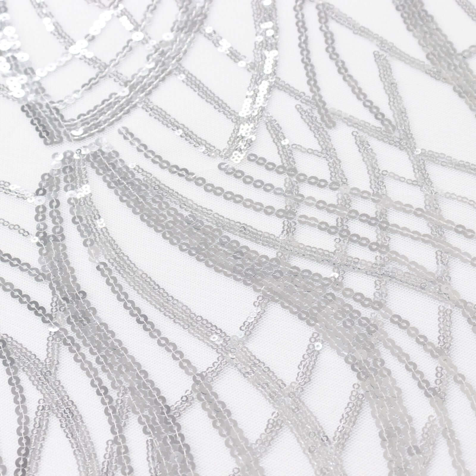 Mesh 72"x72" Table Overlay Square Tablecloth Silver - Wave Embroidered Sequins Table Topper