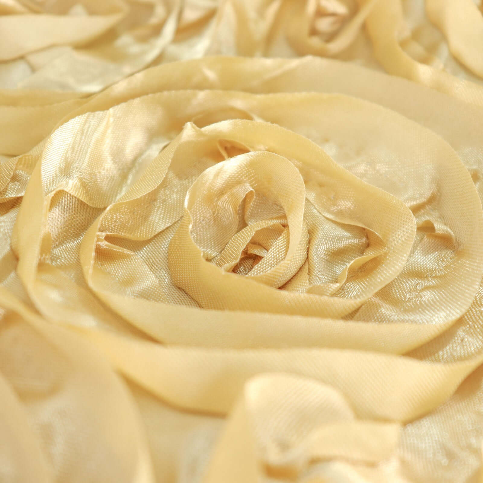 Satin 120" Round Tablecloth Champagne - Grandiose 3D Rosette with Seamless Finish Table Cover