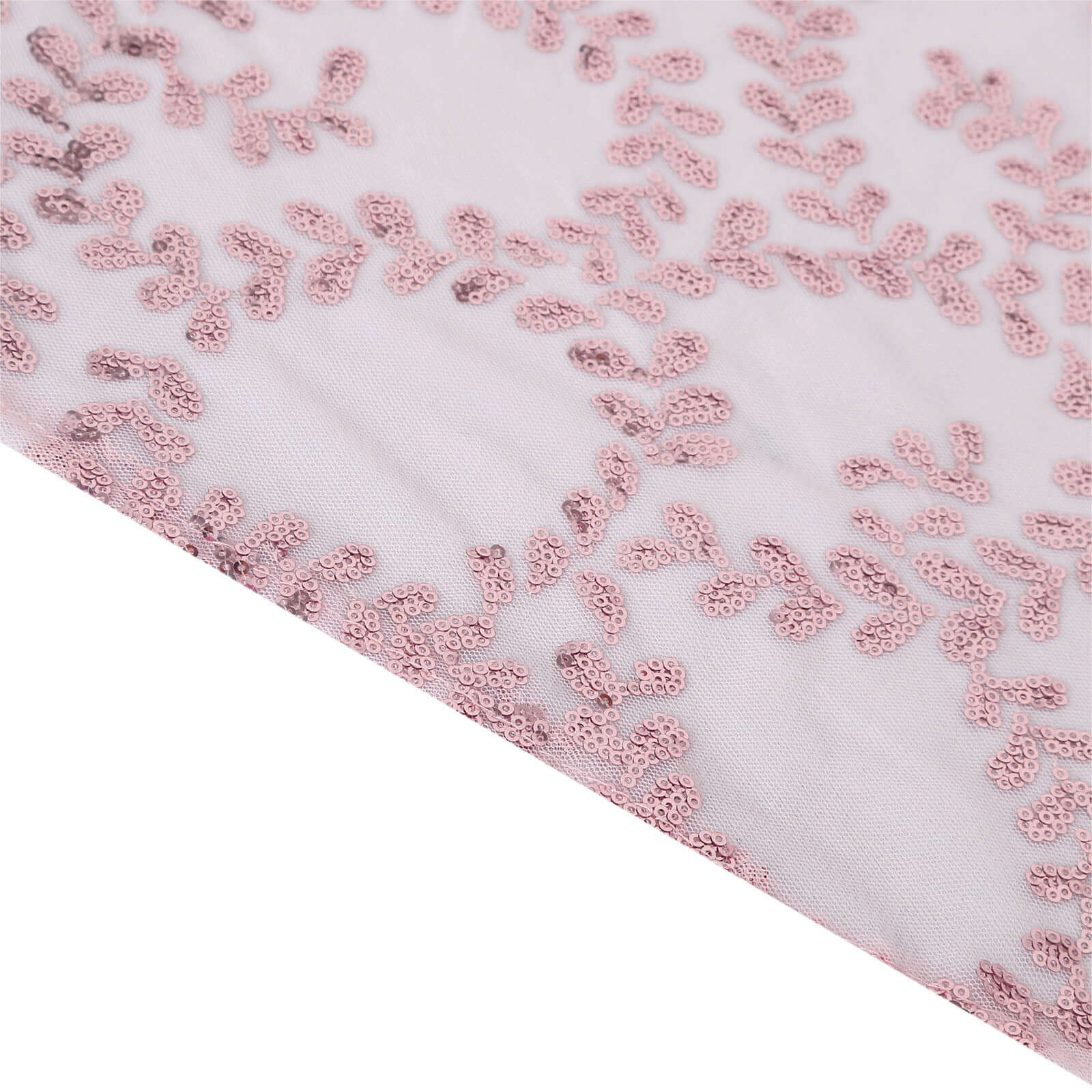 Tulle 90"x156" Rectangle Tablecloth Rose Gold - Sequin Leaf Embroidered Table Cover