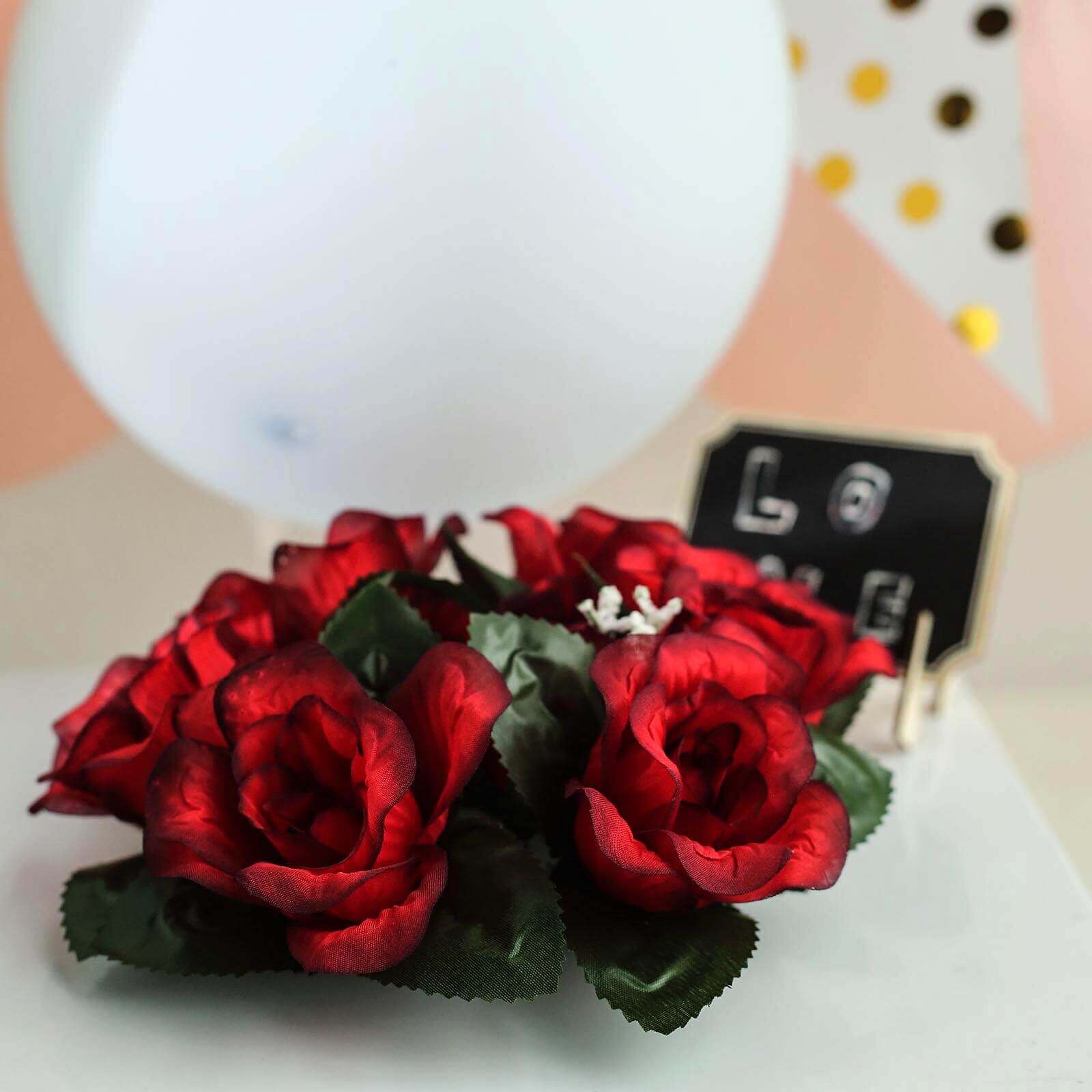 4 Pack 3" Black Red Artificial Silk Rose Flower Candle Ring Wreaths