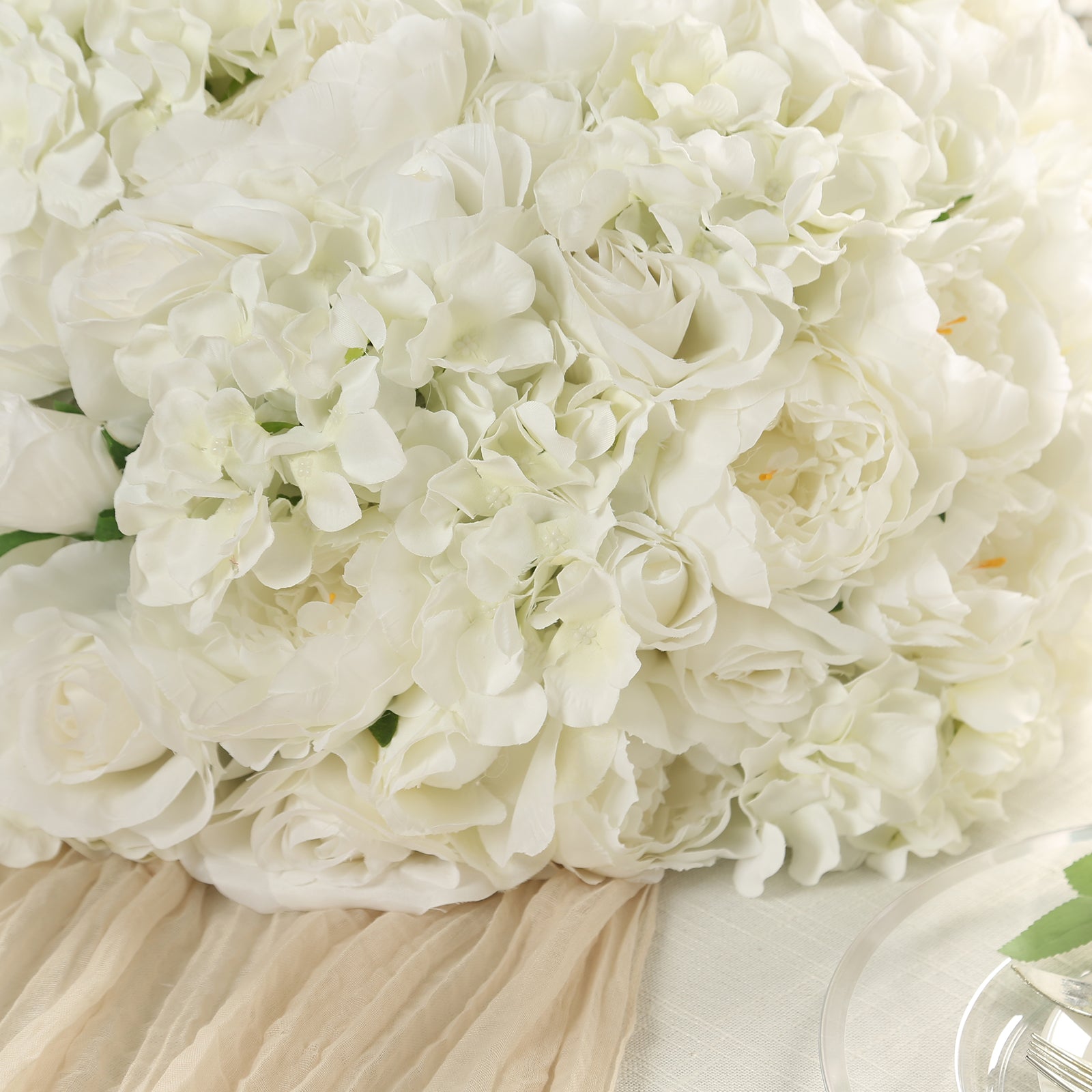 Pre-Arranged Silk Rose Bouquet Floral Arrangement Table Decor, Large Ivory Artificial Rose Flower Balls Wedding Centerpieces - 20"