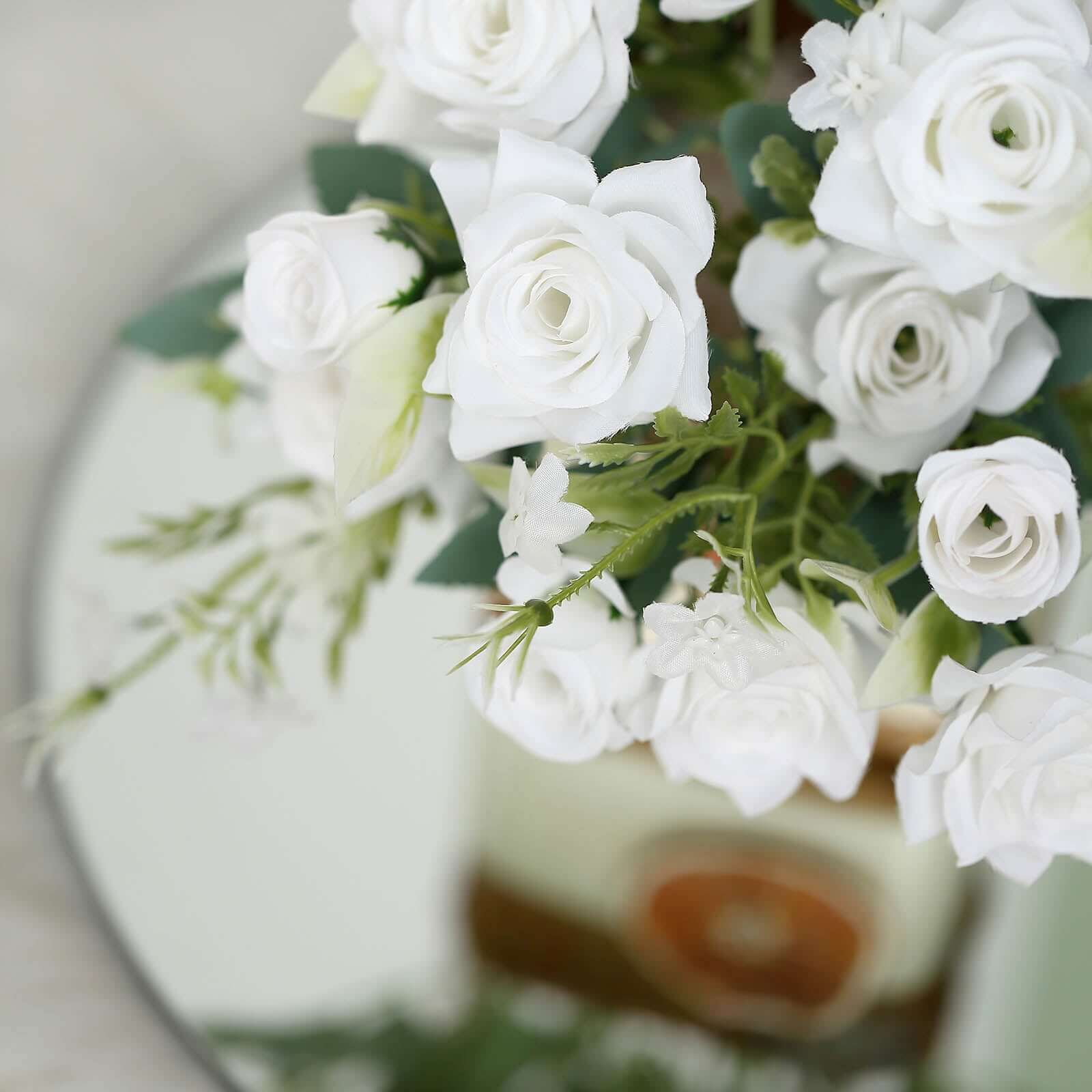 4 Bushes 12" White Real Touch Artificial Silk Rose Flower Bouquet, Faux Bridal Flowers